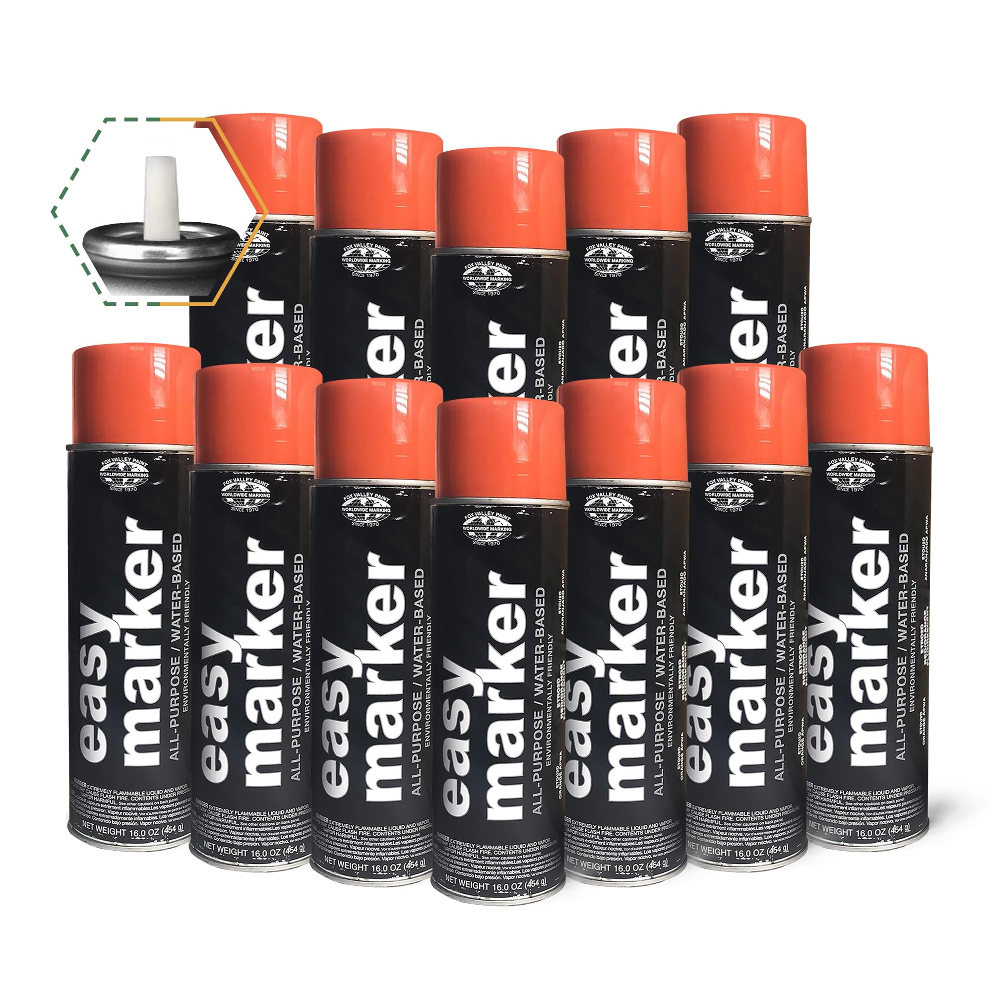Fox Valley Easy Marker Inverted Utility Marking Spray Paint - 18 oz (Pack of 12) - Red/Orange Fluorescent High-Visibility Paint for Grass, Parking Lots & Construction Sites - Ideal for Landscaping, Road Marking & Safety Applications