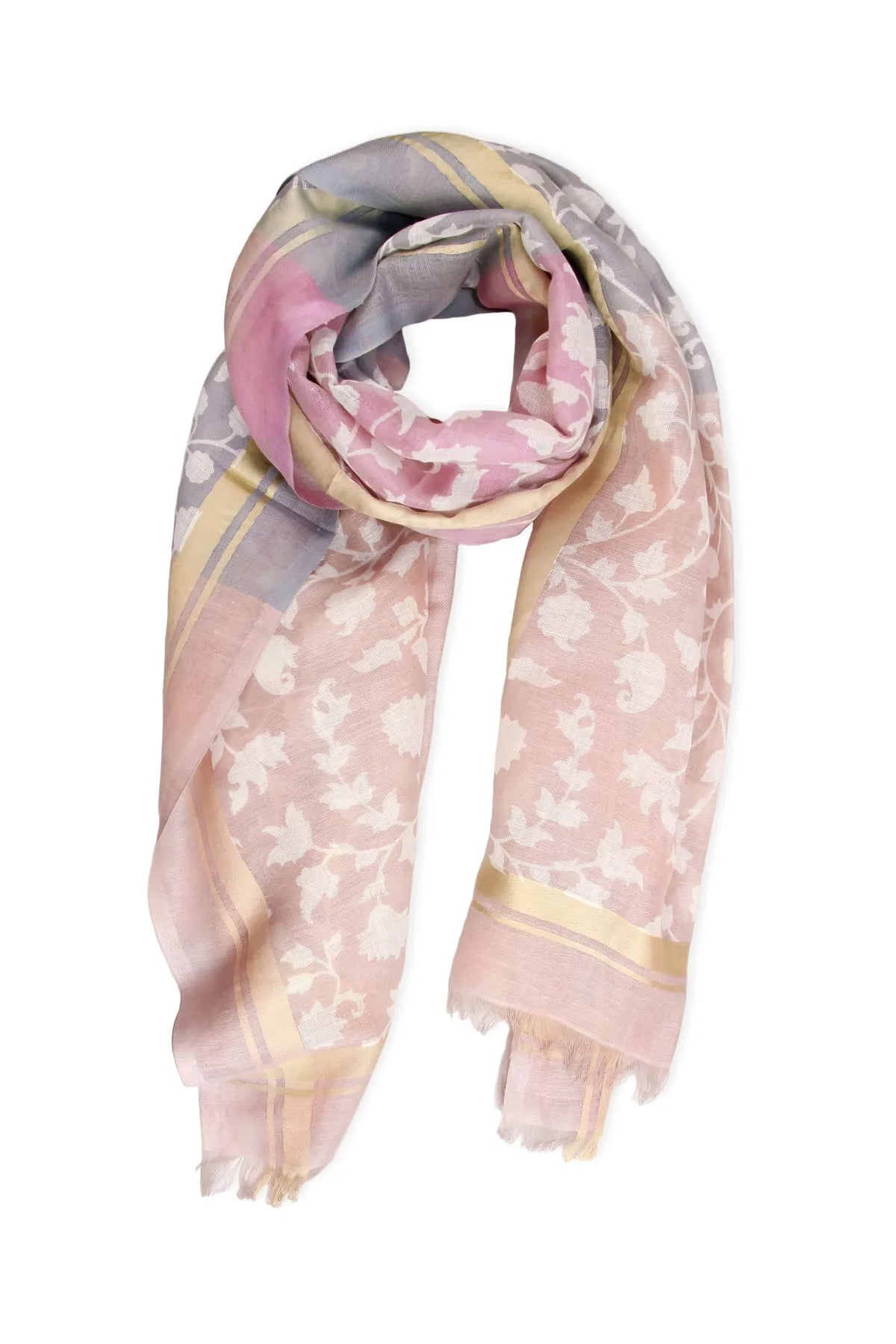 Leaf Embroidered Scarf with Eyelash Fringe - Elegant Floral Design Lightweight Womens Fashion Accessory for Fall Winter Outfits and Special Occasions