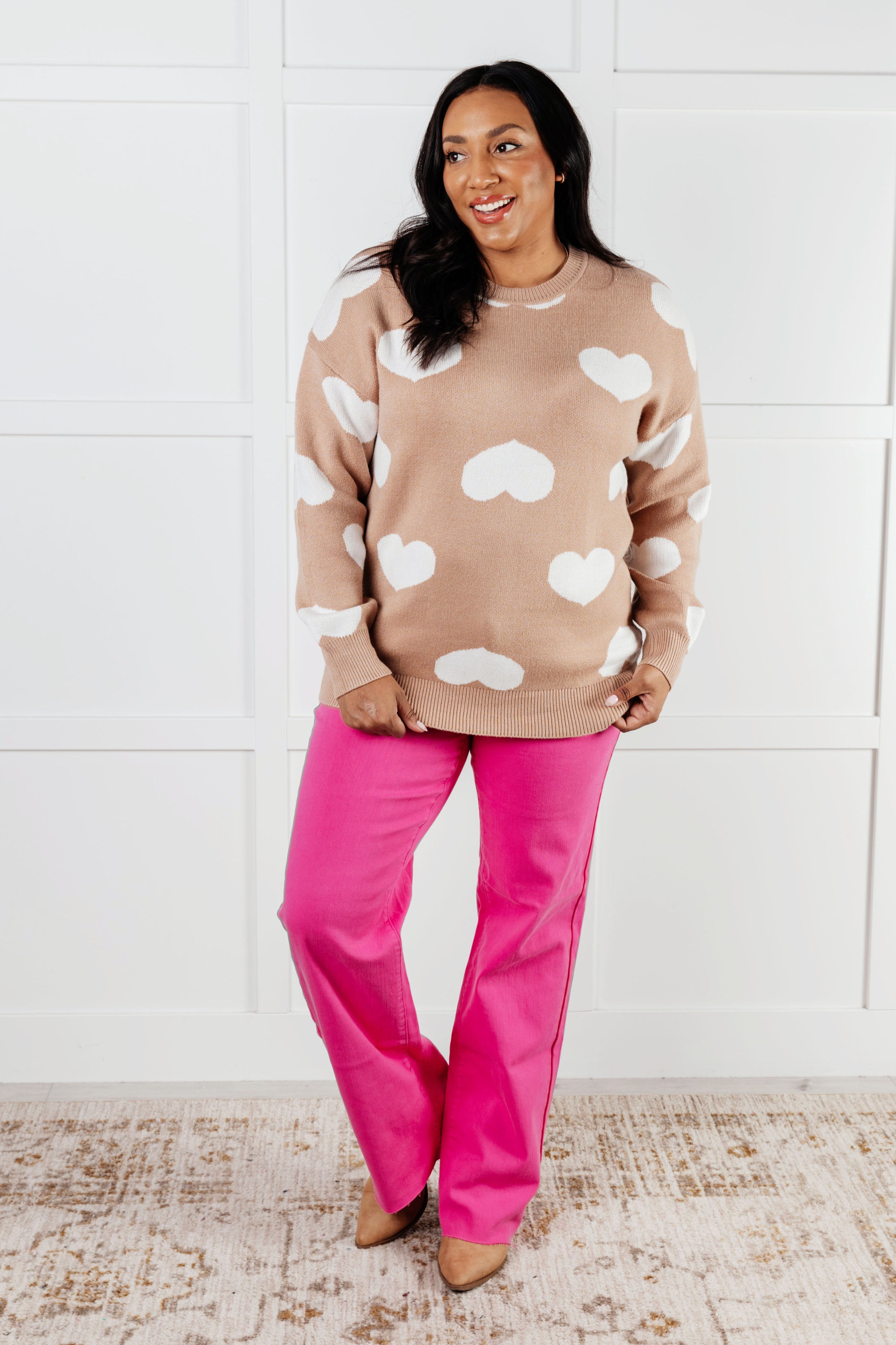 Heart to Heart Crewneck Sweater for Women - Cozy Knit Pullover with Romantic Heart Design | Perfect for Valentine's Day, Date Nights & Casual Winter Outfits