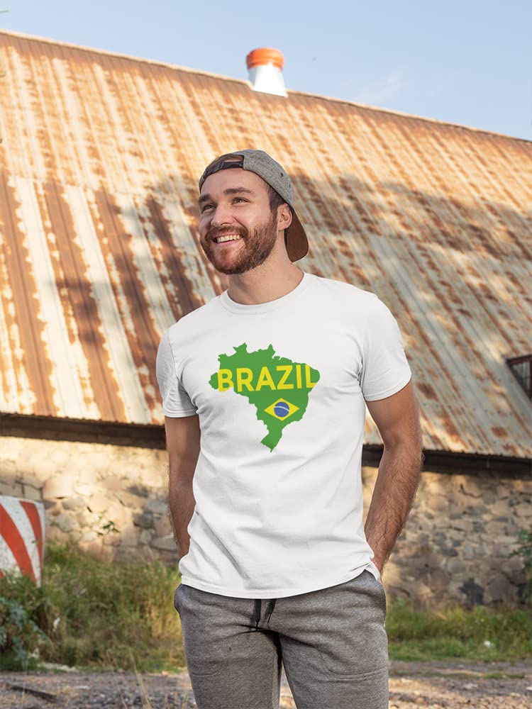 Smartprints Brazil Map T-Shirt for Men - Travel Lovers Graphic Tee - Perfect for Vacation, Road Trips & Adventure Enthusiasts
