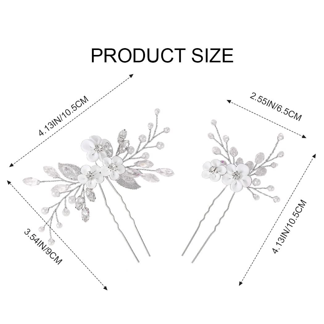 Elegant Silver Rhinestone Pearl Hair Clips | Gorais Flower Bride Wedding Hair Pins for Women & Girls (Pack of 2) – Perfect for Bridal, Prom, and Special Occasions