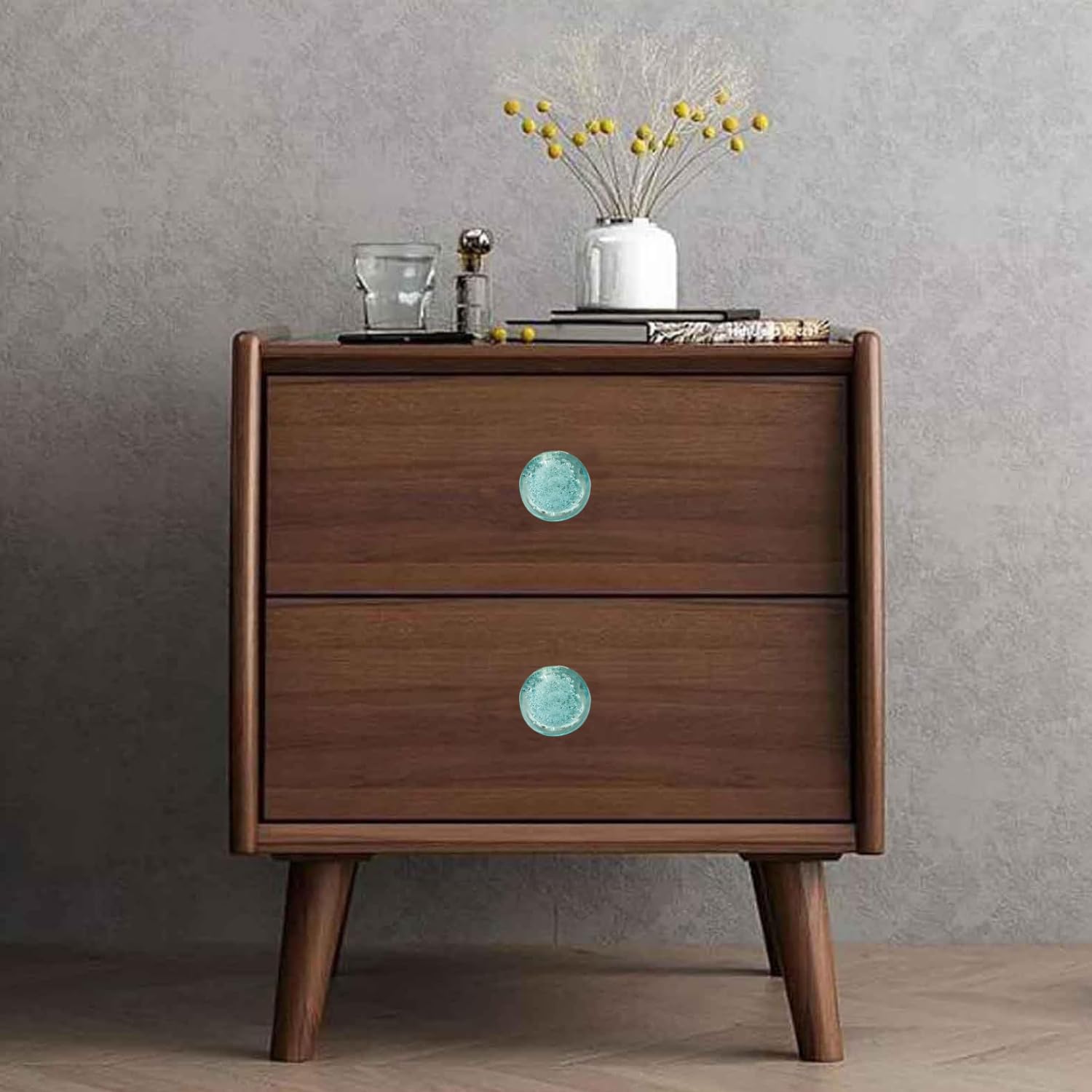 Modern Light Blue Crystal Knobs Set of 6 - Decorative Bubble Glass Cabinet Pulls for Drawers, Kitchen, Wardrobe & Furniture Hardware - Elegant Home Decor Upgrade for Cabinets, Dressers & Cupboard Doors