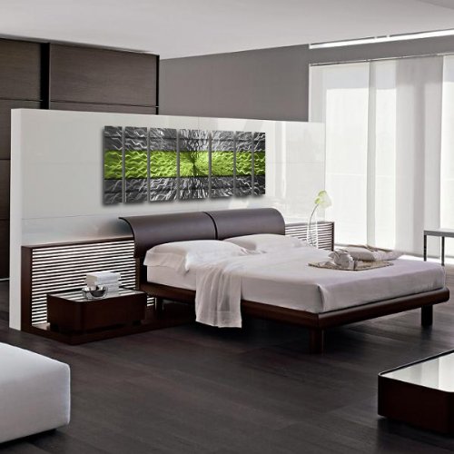 Modern Abstract Green Metal Wall Art Panels - Contemporary Metal Wall Sculpture for Home Décor - Rhythmic Energy in Black, Green & Silver - Perfect for Living Room, Bedroom & Office Wall Decor