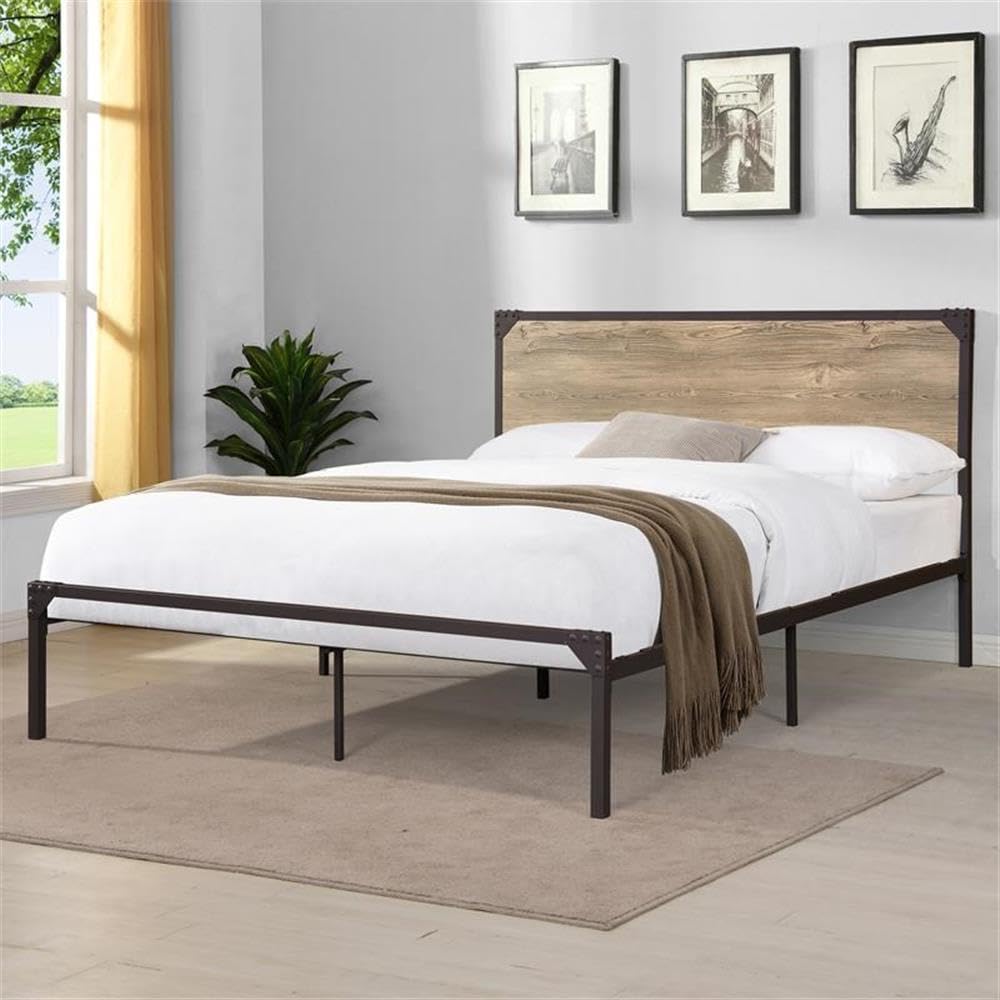 Furniture of America Budenholz Metal Queen Platform Bed Frame in Gray - Modern Minimalist Bedroom Furniture for Small Spaces & Guest Rooms