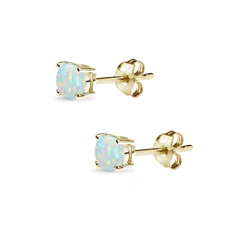 Opal Earrings for Women - Sterling Silver Round-Cut Solitaire Synthetic Stud Earrings | Perfect for Bridesmaids, Prom, Weddings & Special Occasions
