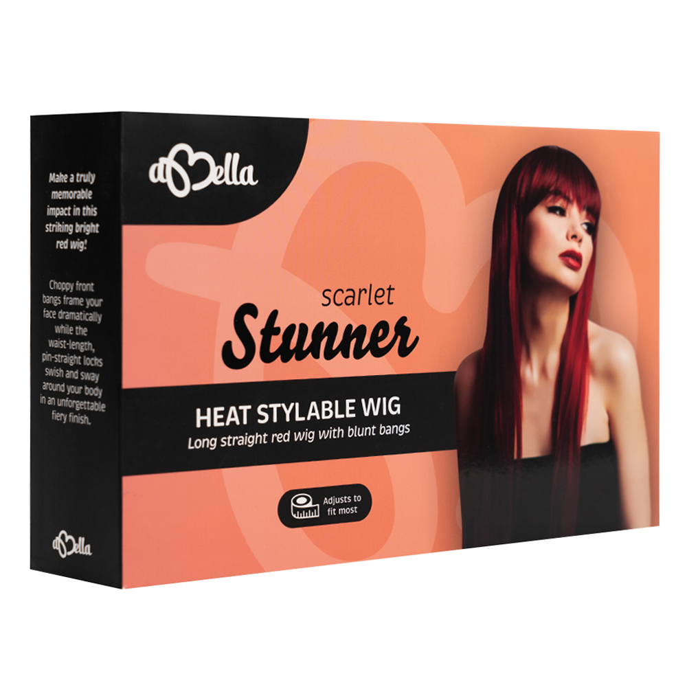 Abell'a Scarlet Stunner 60cm Straight Synthetic Wig With Bangs - Perfect for Cosplay, Halloween, and Daily Fashion Styling