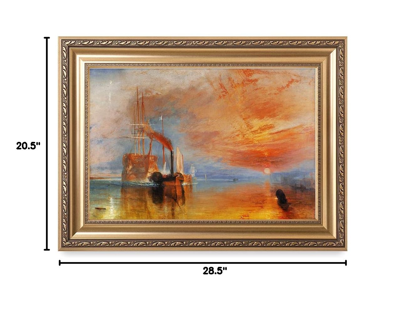 DECORARTS - The Fighting Temeraire by William Turner - High Quality Oil Painting Reproduction Giclee Print on Canvas - Framed Wall Art Ready to Hang (30x22 Inches) - Perfect for Living Room, Bedroom & Office Decor