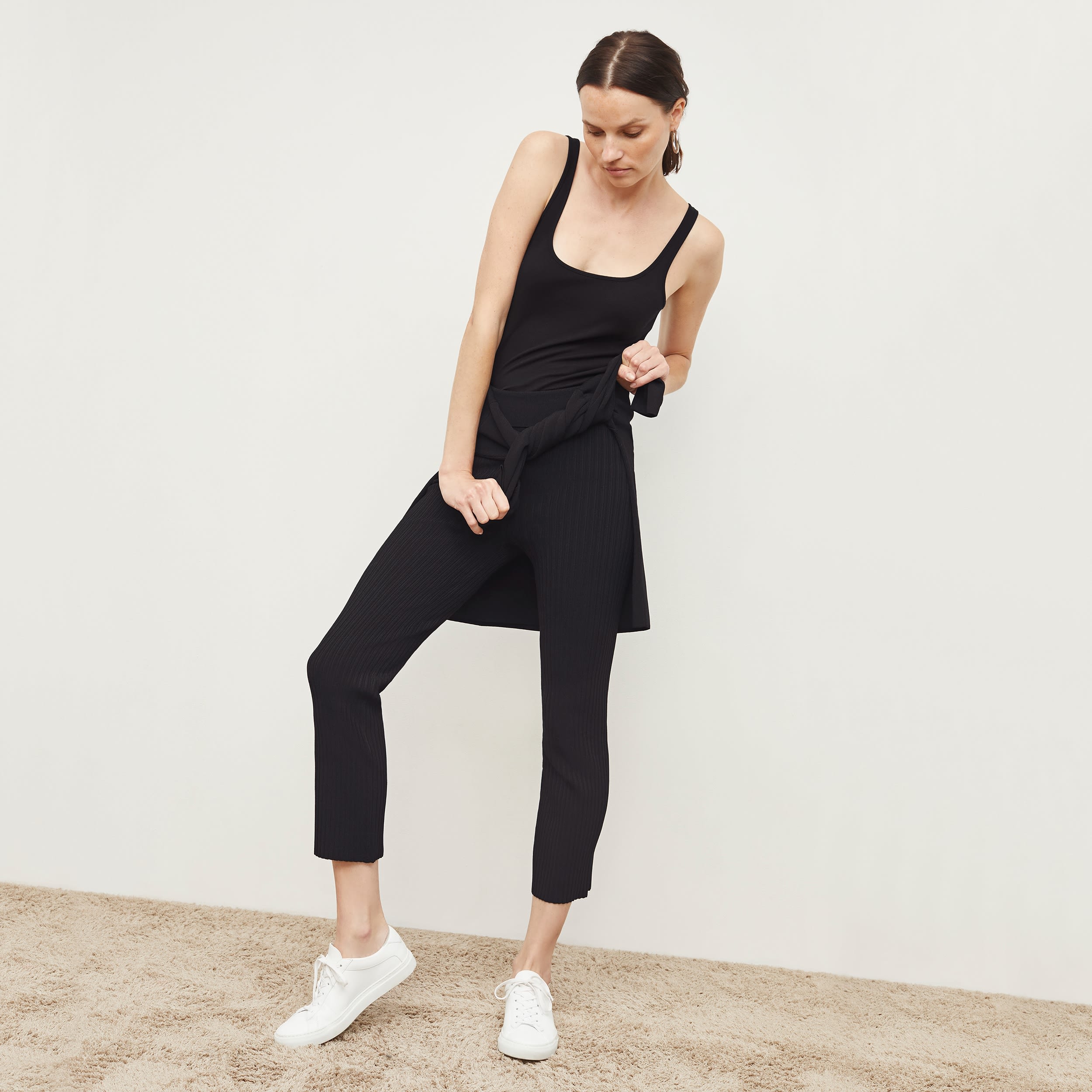 Finley Stretch Pant Ribbed Jardigan Knit Pants for Women - Soft Comfortable High Waist Trousers in Black | Perfect for Work, Travel & Casual Wear