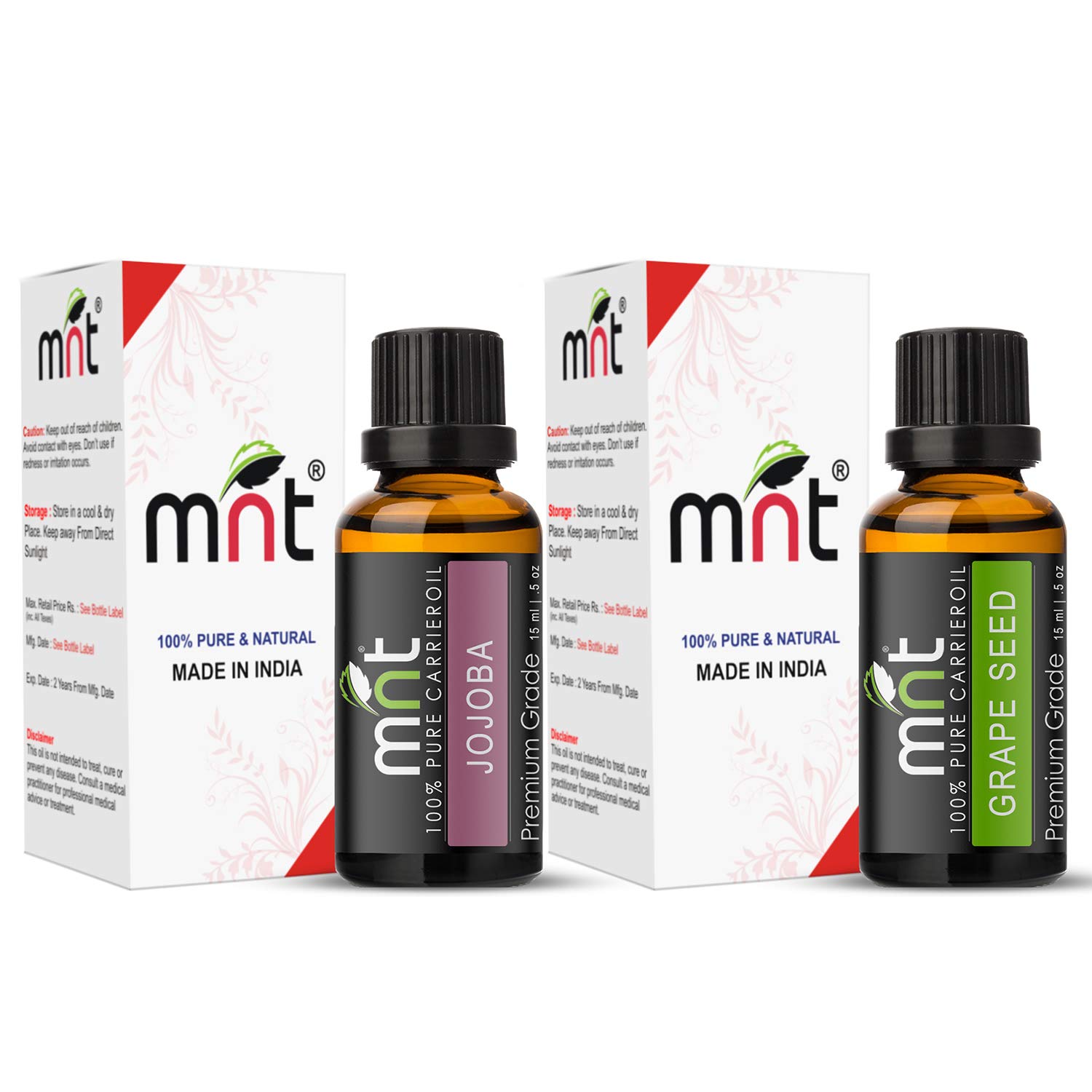 Organic Jojoba Oil & Grapeseed Essential Oil Set (15ml Each) - Natural Hair Growth Serum for Beard & Scalp, Skin Moisturizer, Aromatherapy Massage Oil - Perfect for DIY Beauty, Hair Care & Relaxation Therapy