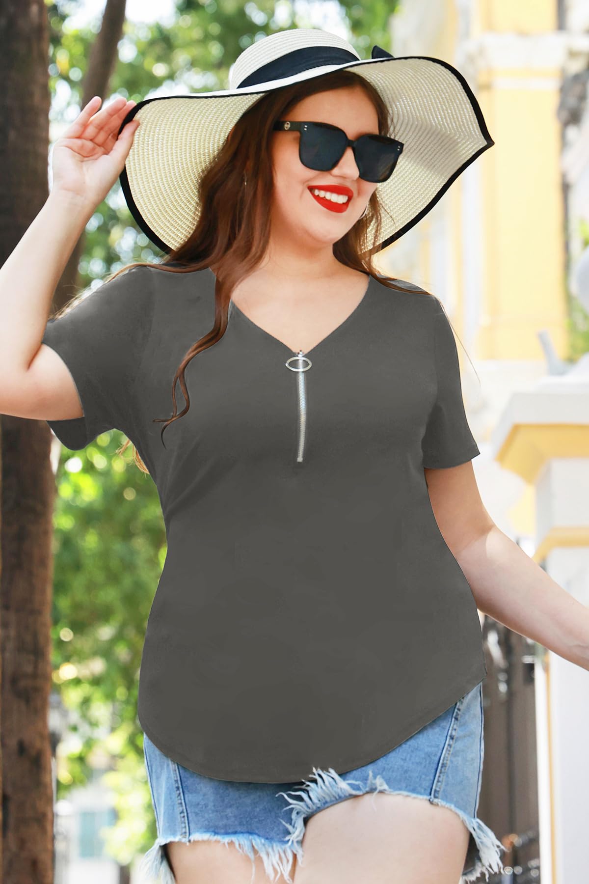 RITERA Women's Plus Size Polo Shirt - V Neck Zipper Tunic Top for Office & Business | Professional Work Blouse with Collar | Dressy Casual Wear for Work, Meetings & Business Events