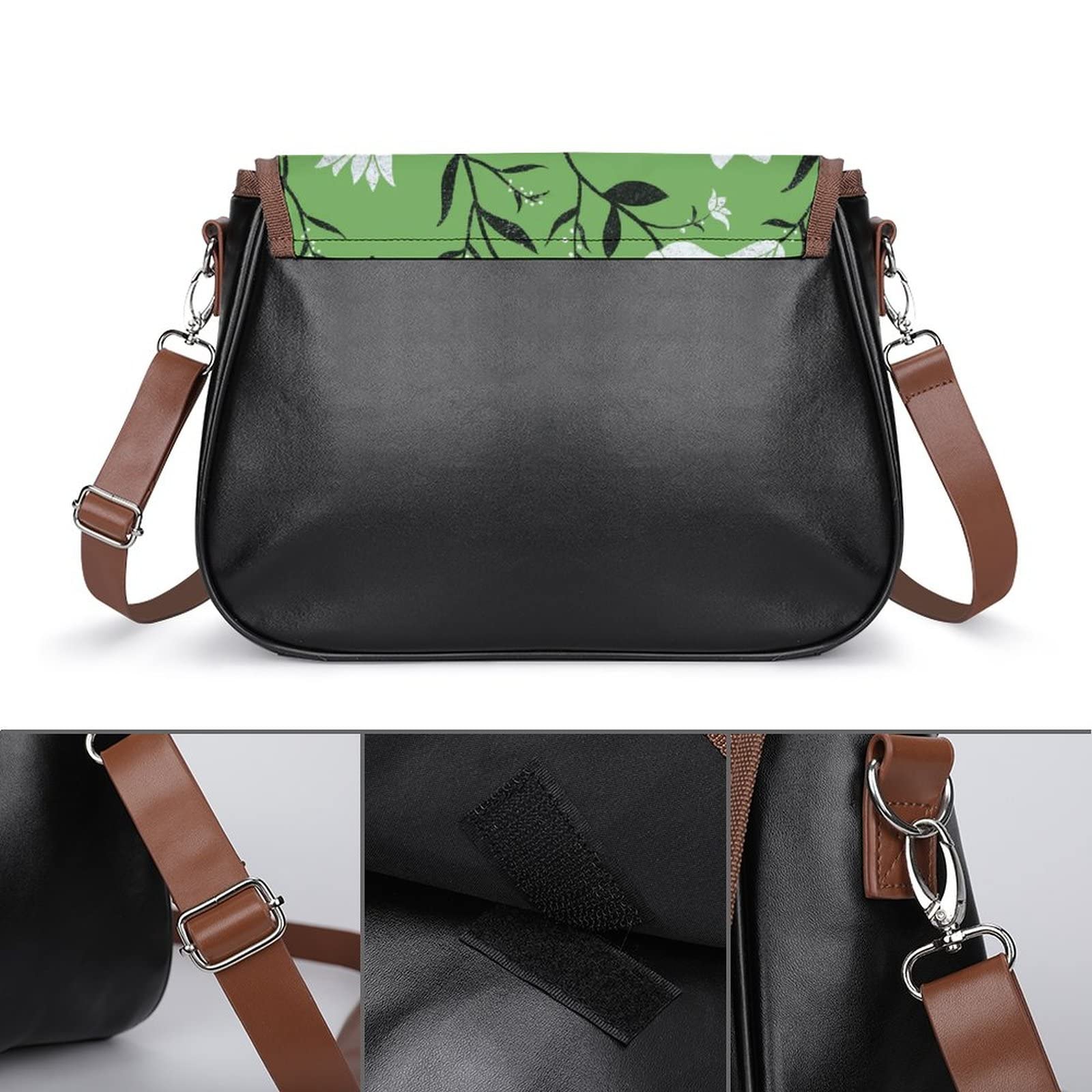 Trendy Printed Crossbody Bags for Women - Leather Shoulder Bag Satchel Hobo Purse with Green White Floral Pattern | Perfect for City Travel, Shopping & Daily Use