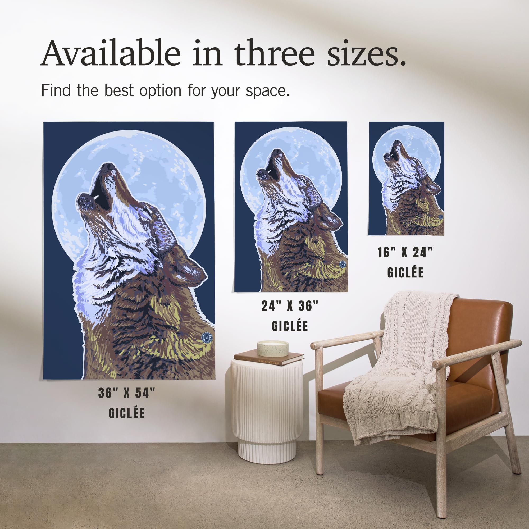 Lantern Press 16x24 Inch Giclee Art Print - Wolf Howling at Moon Wall Decor - Premium Canvas for Living Room, Bedroom & Office