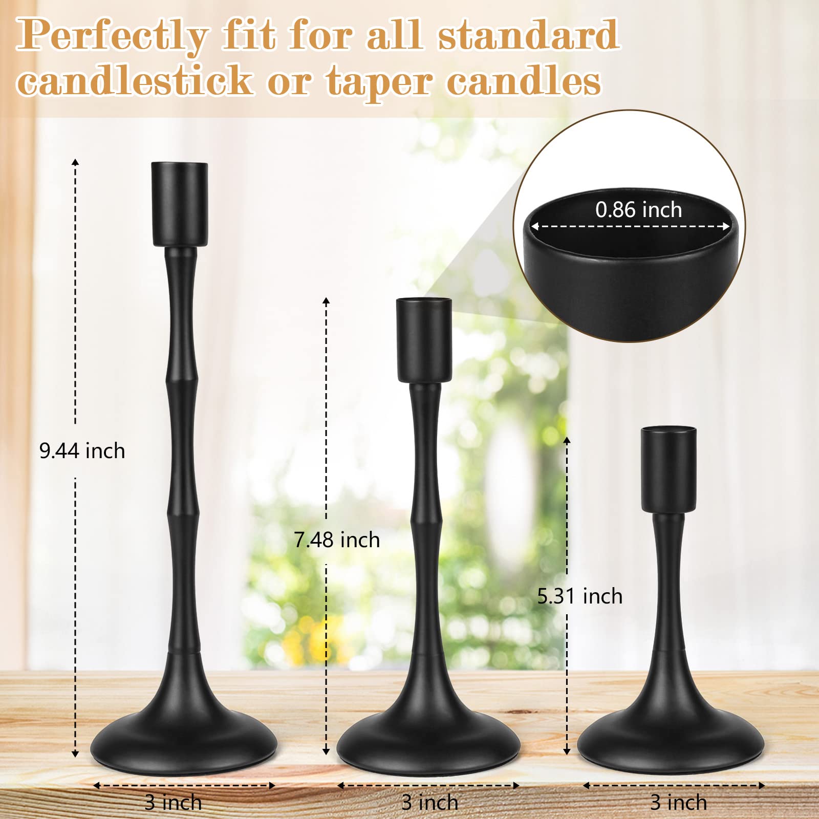 Matte Black Taper Candle Holder Set of 3 - Modern Farmhouse Candlestick Holders for Wedding, Christmas, Thanksgiving - Elegant Dining Table Centerpiece Decor for Home, Party & Holiday Celebrations