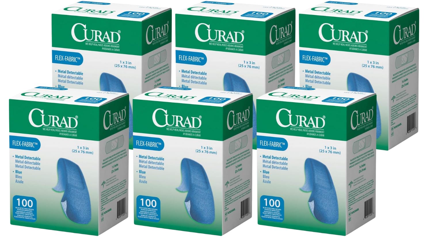 Curad Woven Blue Detectable Bandage - 100 Count (Pack of 6) | Food-Safe, Latex-Free First Aid Bandages for Industrial & Food Service Safety Use
