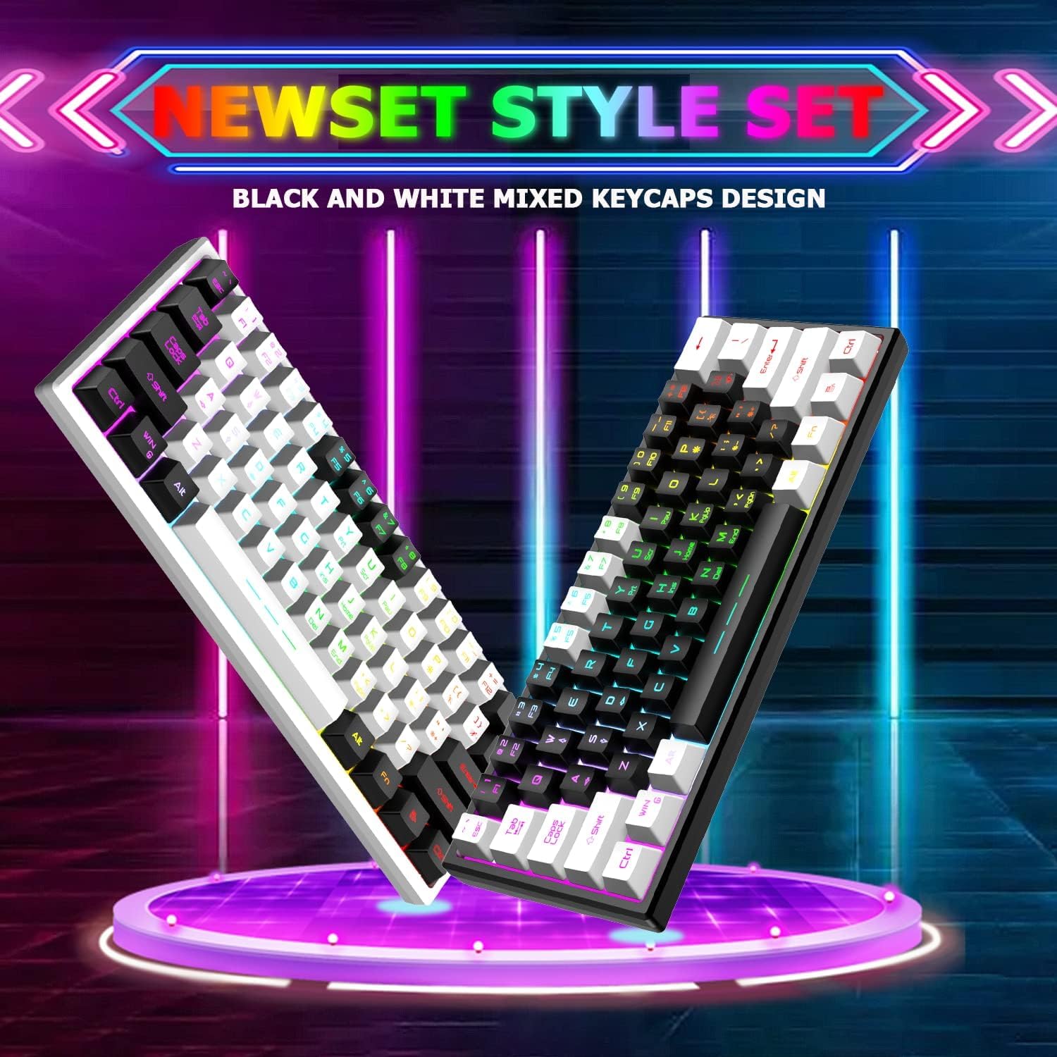 60% Wireless RGB Gaming Keyboard & Mouse Set - Rechargeable, Mechanical Feel for PC/Mac Gamers