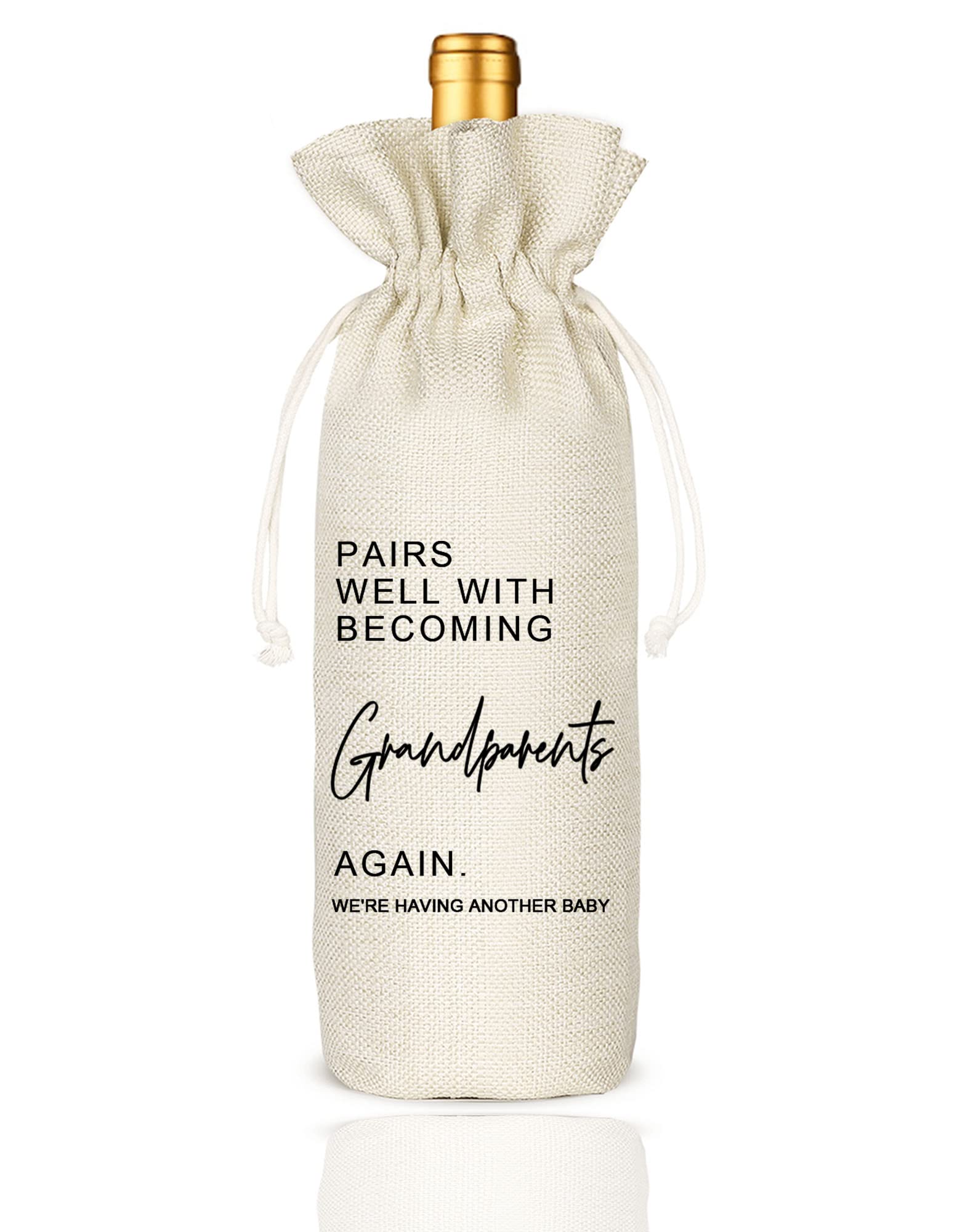Pregnancy Announcement Gift Set - Baby Reveal Wine Bags for Grandparents & Parents - Burlap Drawstring Wine Gift Bags for Gender Reveal Parties & Special Celebrations