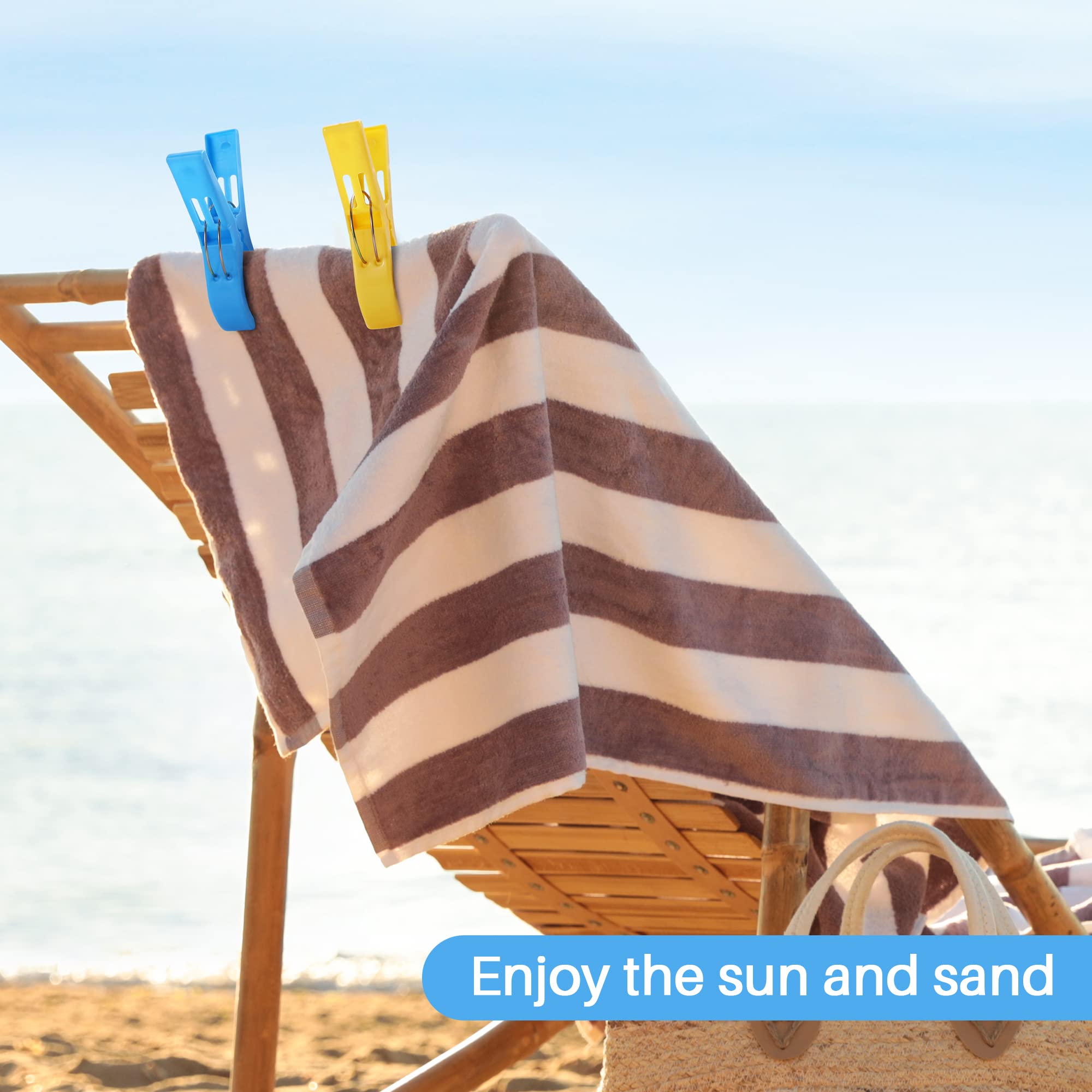JABINCO 8-Pack Beach Towel Clips - Heavy Duty Plastic Chair Clamps for Towels, Blankets & Clothes - Secure Hanging in Yellow, Blue, Green, Red - Perfect for Pool, Beach, Picnic & Outdoor Activities