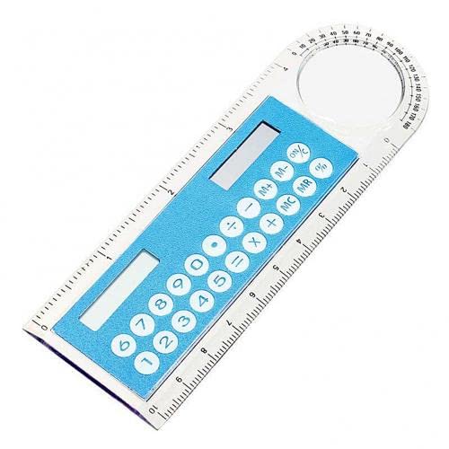 XUSHI Solar-Powered Transparent Ruler Calculator with Magnifier - Scientific Calculator for Students, School & Office Supplies (Light Blue) - Perfect for Math Class, Engineering Projects & Office Work