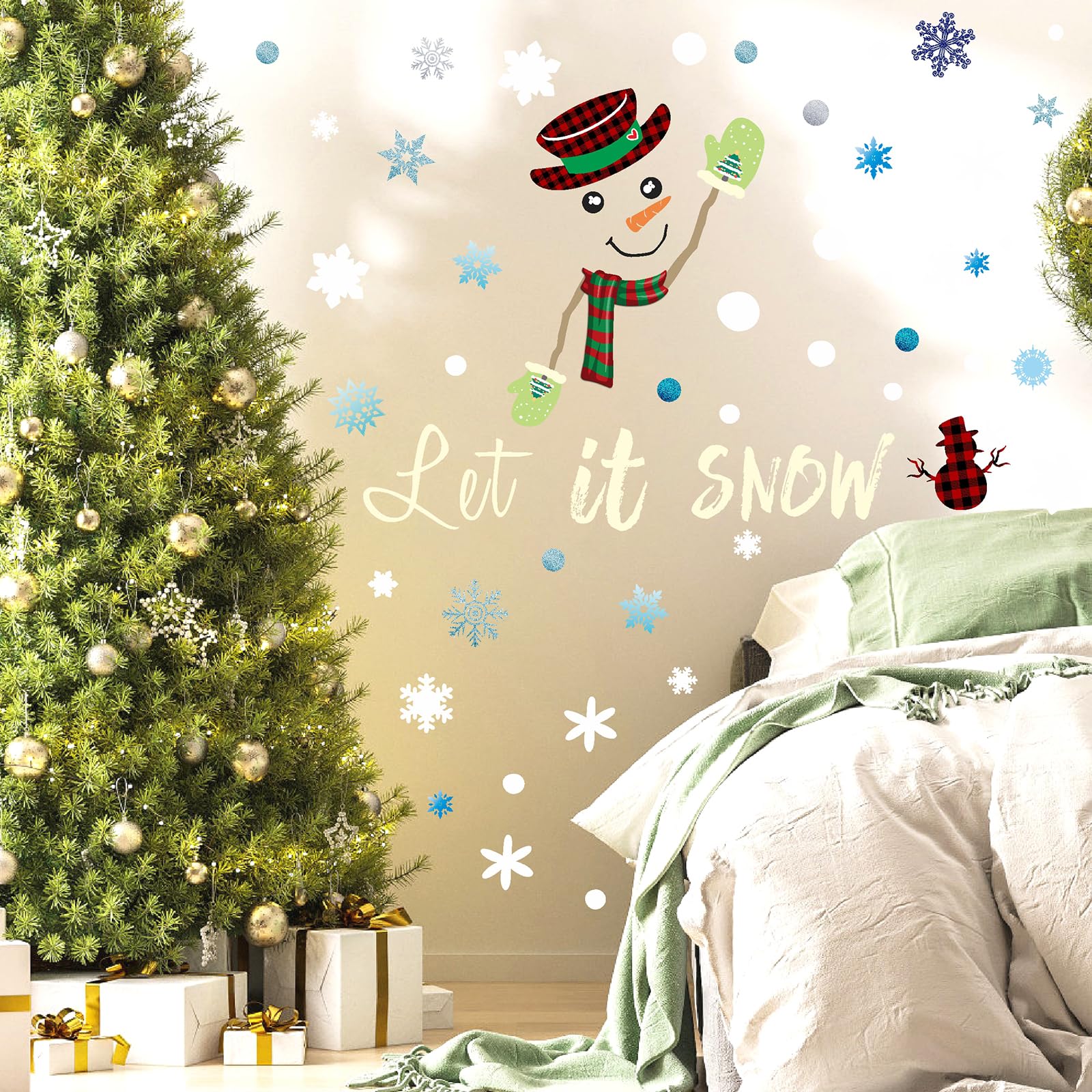 Snowman & Snowflake Christmas Wall Decals - Holiday Window & Door Stickers for Home Decor - Perfect for Living Room, Bedroom, Office & Glass Surfaces