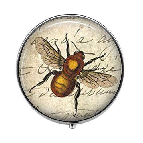 Bumble Bee Themed Glass Pill Box & Candy Container - Portable Bee Art Medicine Case for Travel, Home, Office - Perfect for Organizing Vitamins, Supplements, and Small Treats