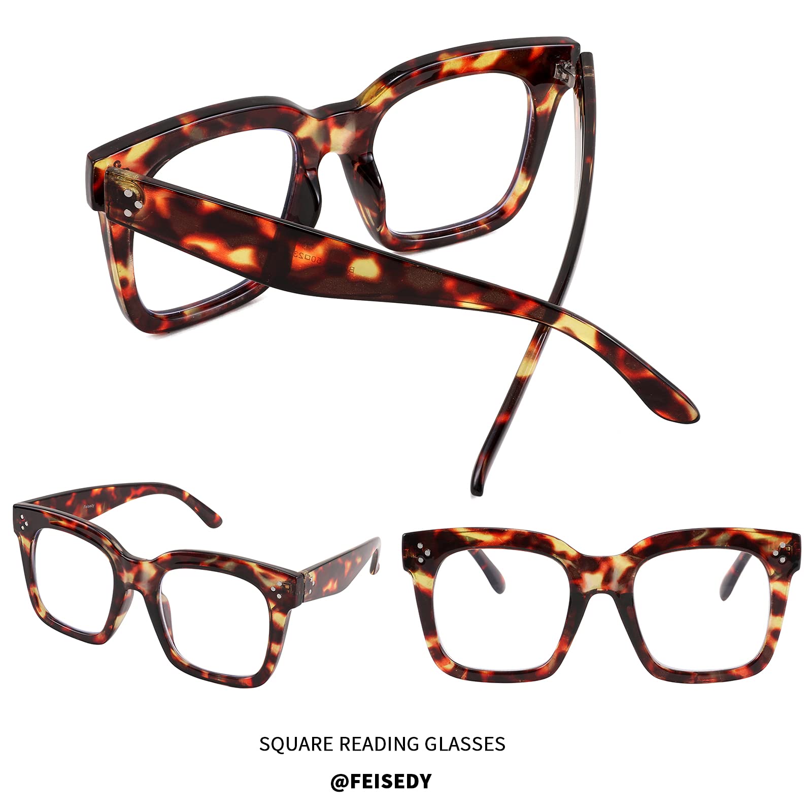FEISEDY Blue Light Blocking Reading Glasses - Oversized Square Frame with Anti-Glare Coating - Luxury Designer Eyewear for Women & Men (B2695FR) - Perfect for Computer Work, Reading & Screen Time Protection