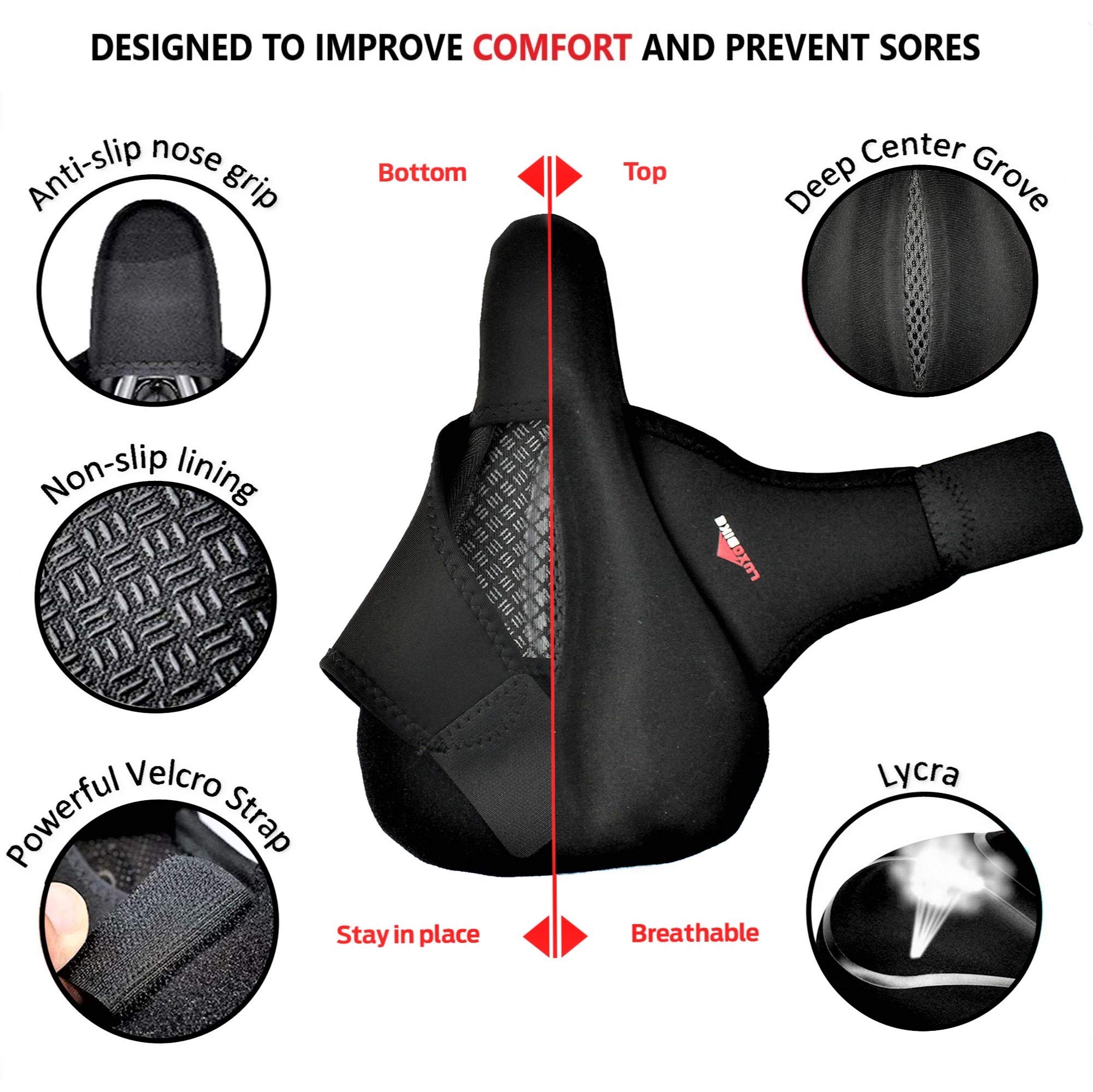 Premium Gel Bike Seat Cover - Extra Padded & Comfortable Bicycle Seat Cushion for Men & Women - Soft Silicone Cycling Seat Pad for Mountain/Road Bikes - Ideal for Outdoor Cycling, Stationary Bikes & Spin Classes - Relieves Pressure During Long Rides