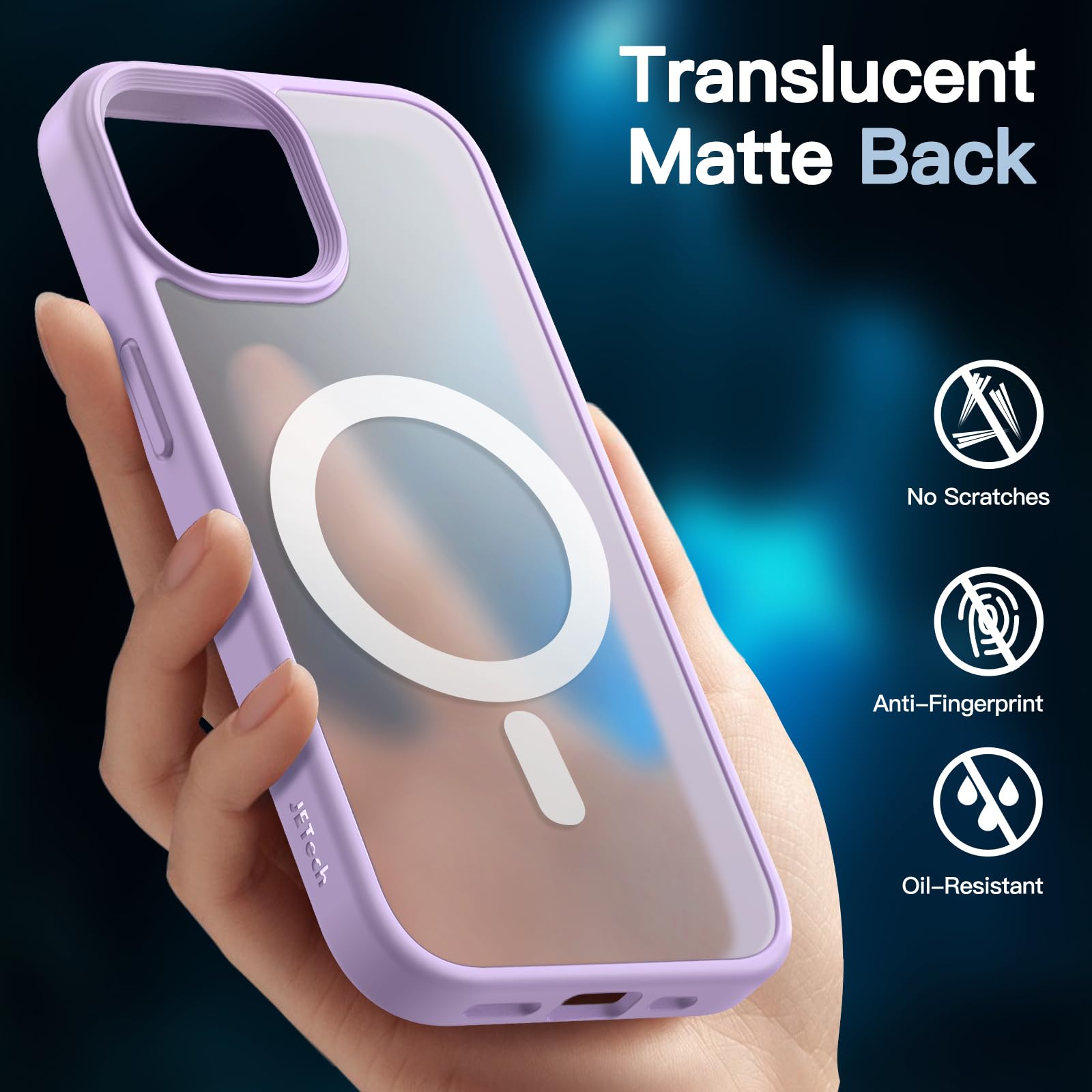JETech 3 in 1 Magnetic Case for iPhone 14 6.1-Inch | 2-Pack Tempered Glass Screen Protector | MagSafe Compatible | Translucent Matte Back Shockproof Phone Cover (Light Purple) | Perfect for Work, Travel & Everyday Protection
