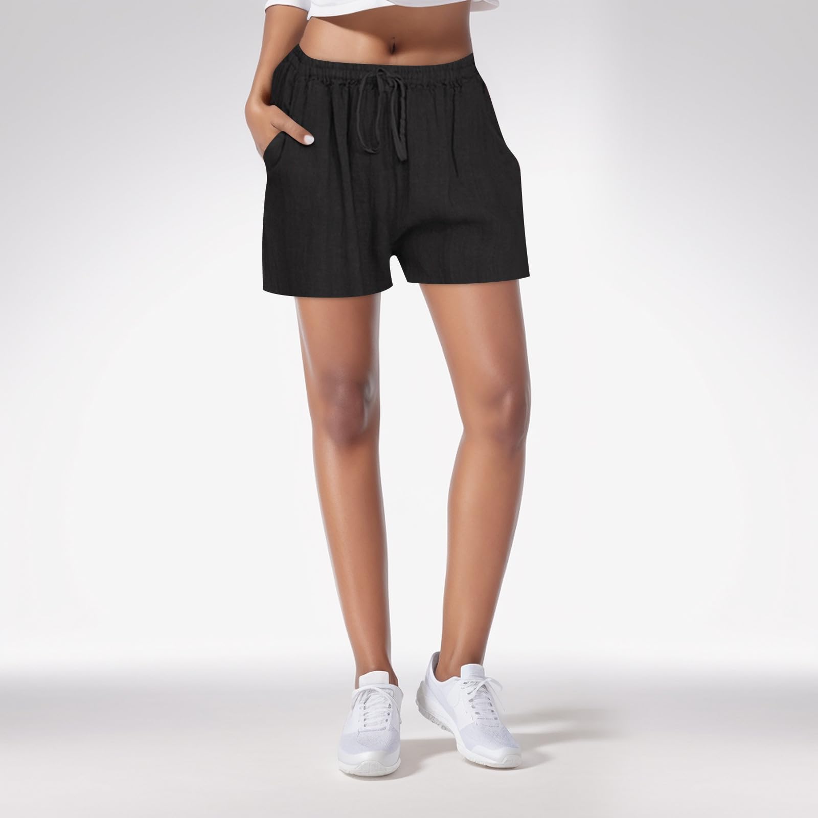 Women's Linen Shorts - Summer Cotton Linen Knee-Length Shorts with Drawstring Waist | Beach, Lounge & Casual Wear