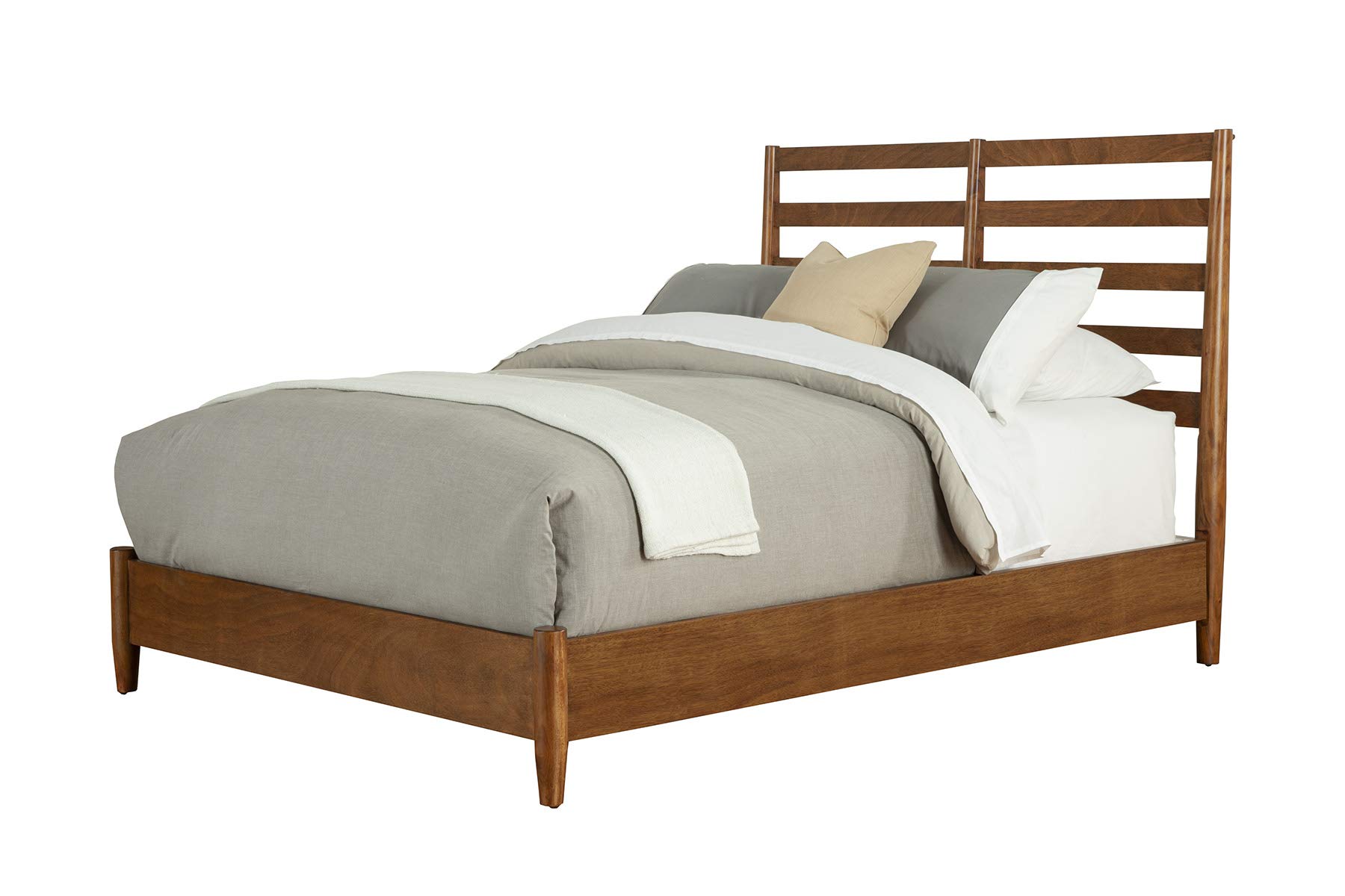 Alpine Furniture Flynn Queen Size Platform Bed Frame - Solid Wood, Modern Minimalist Design, Brown Finish - Perfect for Bedrooms, Guest Rooms & Small Spaces