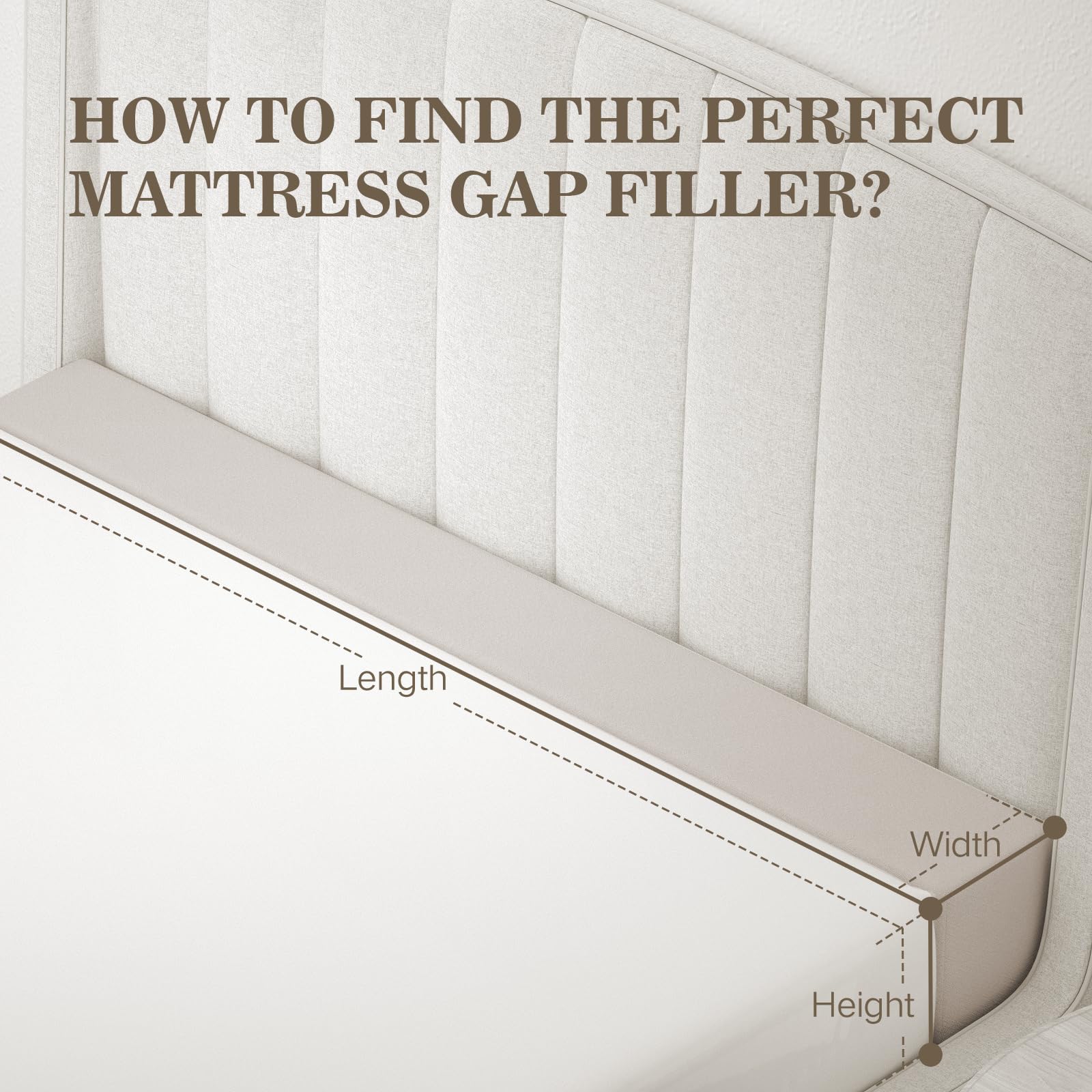 Bed Gap Filler for Headboard & Wall - King Size 78x6x12 Inch Mattress Extender with Removable Cover, High-Density Foam Spacer for Bed Cracks (Beige) | Perfect for Adjustable Beds, Platform Beds & Preventing Lost Items