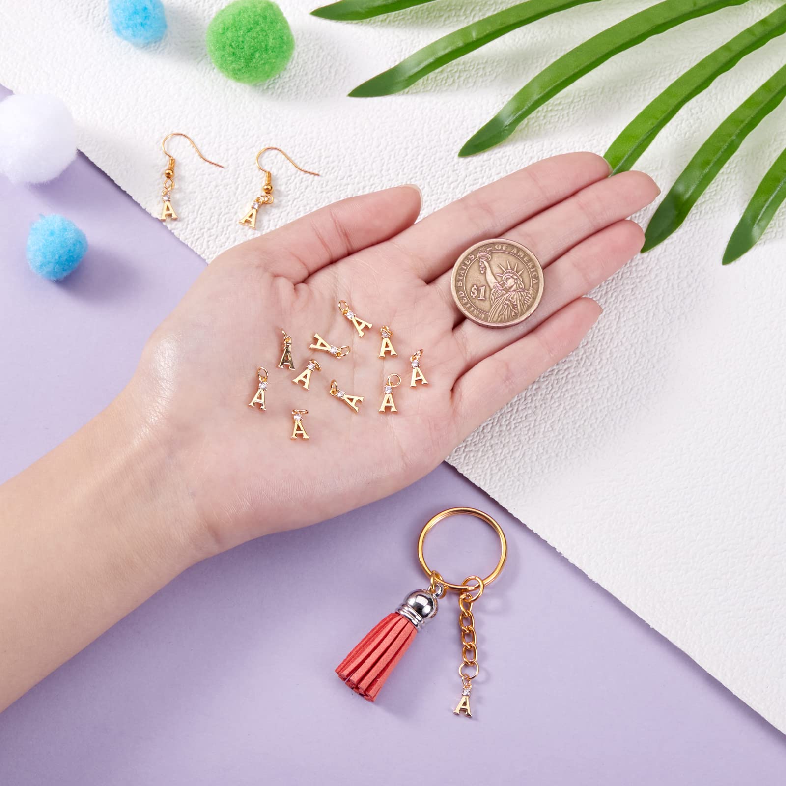 BEEFLYING 10pcs Gold Plated Brass Letter Charms with Crystal Micro Pave Cubic Zirconia - A to Z Alphabet Pendants for DIY Jewelry Making, Bracelets & Necklaces - Perfect for Birthstone Gifts, Personalized Name Necklaces & Craft Projects