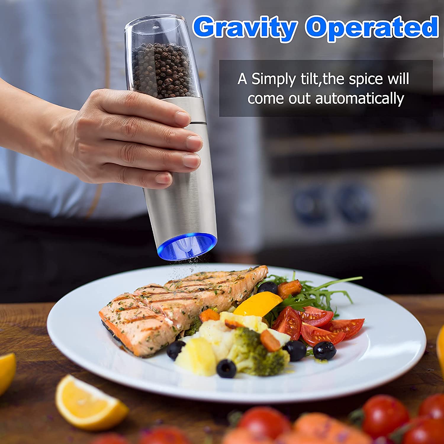 Premium Gravity Electric Salt and Pepper Grinder Set - Automatic One-Hand Operation, Adjustable Coarseness for Himalayan Salt & Fresh Peppercorns - Perfect for Kitchen, Dining Table & Outdoor BBQ