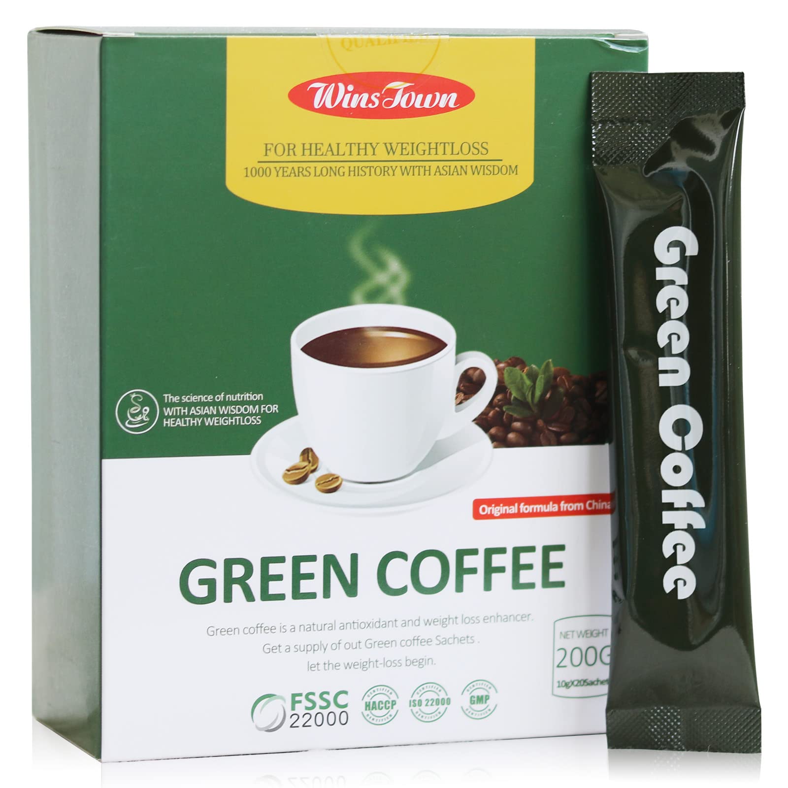 Premium 200g Natural Green Coffee Bean Extract for Weight Loss - 20 Convenient Sachets | Metabolism Booster & Fat Burner Supplement for Daily Wellness Routine at Home or Office