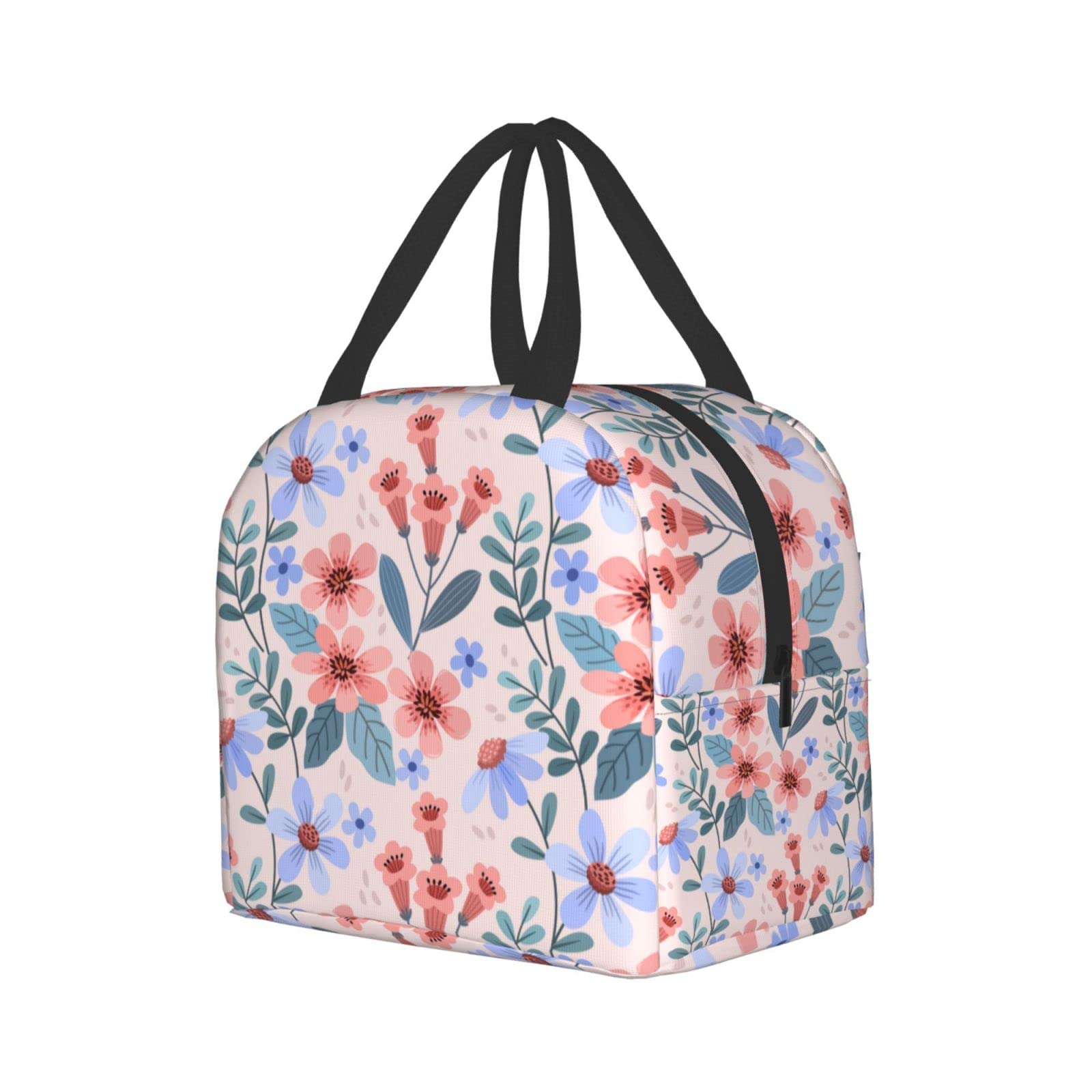 Pink Floral Insulated Lunch Box - Reusable & Portable Meal Container for Men & Women - Perfect for Work, Travel, Picnic & Outdoor Activities