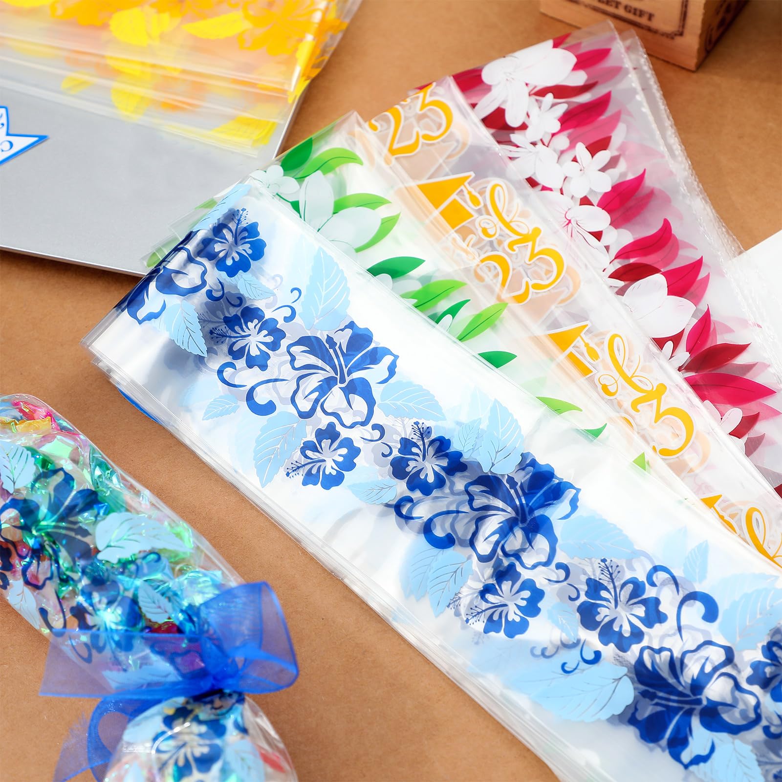 Junkin 24 Set Candy Lei Making Kit for Graduation - Class of 2025 Hawaiian Party Decorations with Long Ribbons, Dessert Filler & Graduate Gifts (Blue) | Perfect for Graduation Parties, Hawaiian Themed Events & DIY Gift Giving
