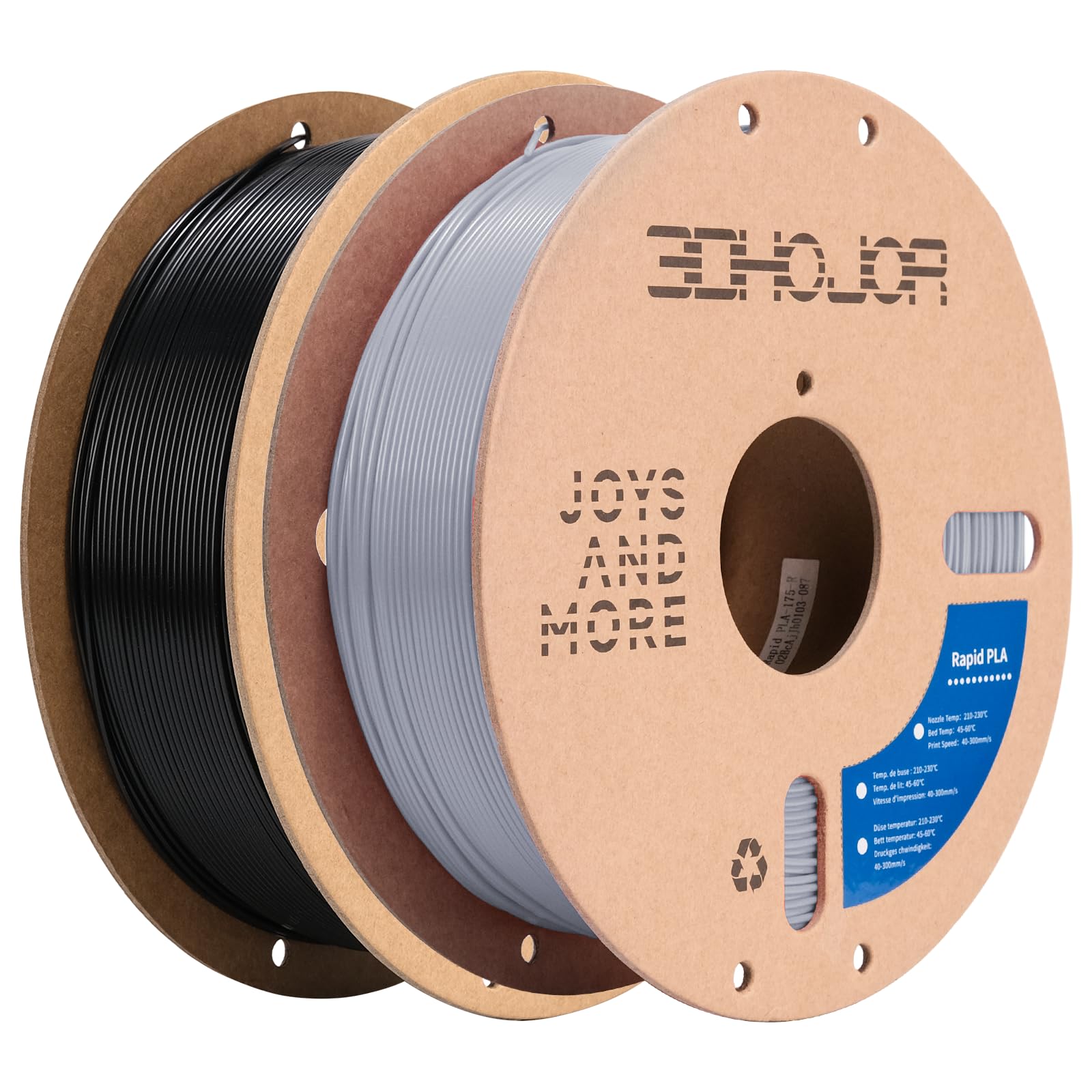 High Speed 3D Printer Filament 1.75mm PLA - 1kg x 2 Bundle (Black + Gray) | 5X Faster Printing | ±0.02mm Dimensional Accuracy | Compatible with Most FDM 3D Printers | Cardboard Spool | Perfect for Rapid Prototyping, DIY Projects & Home 3D Printing