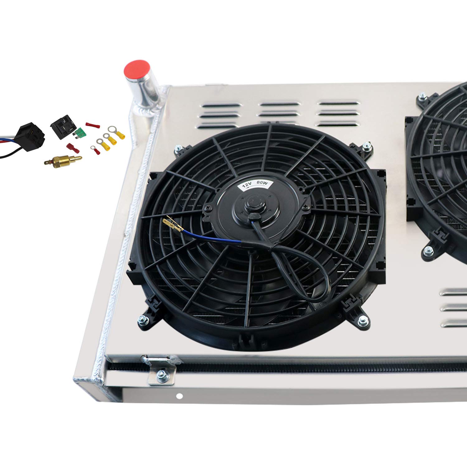 1977-1982 Chevy Corvette C3 5.0L/5.7L V8 350/305 Aluminum Radiator Kit - 4 Row Cooling System with Shroud, Fans & Wiring Harness | Perfect for Engine Upgrades & Summer Driving