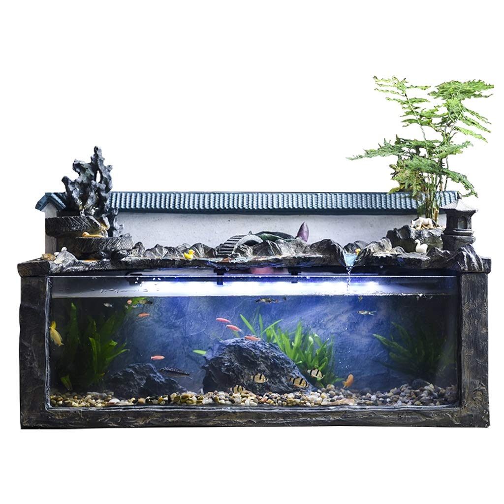 Large Desktop Fountain with LED Lights & Water Mist - Indoor Relaxation Fountain, Fish Bowl Tabletop Aquarium, Retro Chinese Courtyard Design, Automatic Circulating Waterfall for Home Office Decor, Zen Meditation & Stress Relief