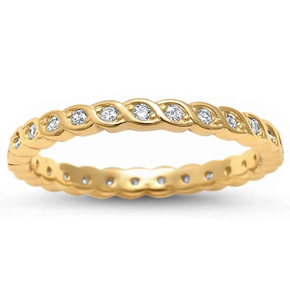 2mm Twisted Design Full Eternity Stackable Band Ring with Round CZ Stones - Rose Gold Rhodium Plated 925 Sterling Silver - Perfect for Wedding, Anniversary, Gift & Everyday Wear