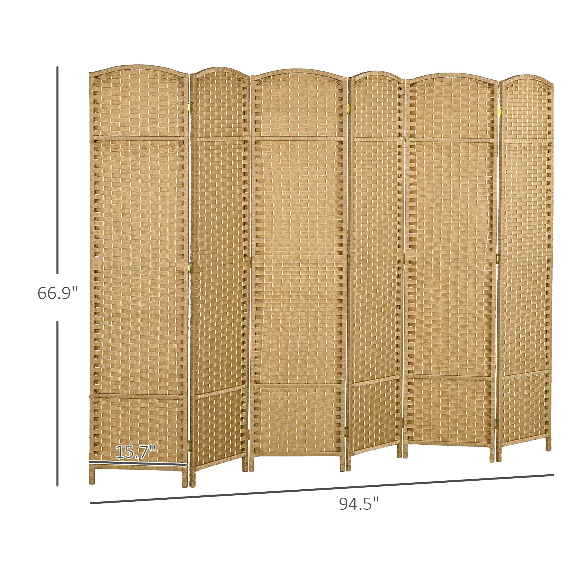 HOMCOM 6 Panel Folding Room Divider Privacy Screen - 5.6 Feet Tall Freestanding Partition Wall for Home Office, Bedroom, Living Room - Natural Wood Finish for Space Separation & Decoration
