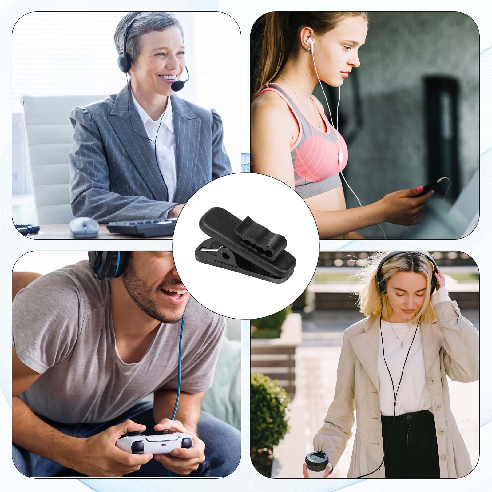 24 PCS Lapel Mic Clip - Small 1 Inch Black Headset Wire Clips for Earphones & Headphones | Secure Cable Management for Podcasting, Gaming, and Work Calls