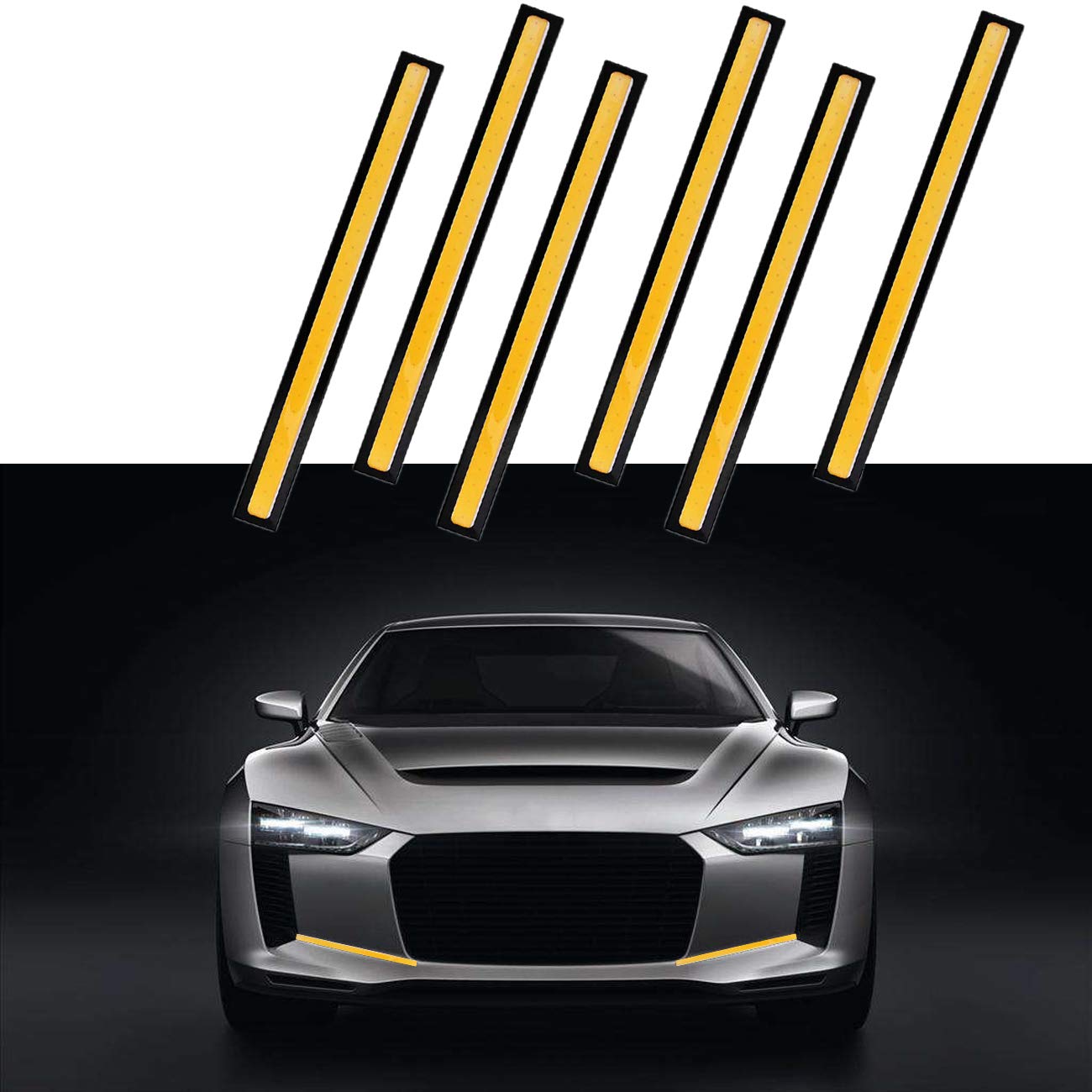 YZtree 6PCS Universal Waterproof Daytime Running Lights - Super Bright 12V LED Strips COB DRL for Cars & Trucks | Perfect for Foggy Conditions & Night Driving Safety
