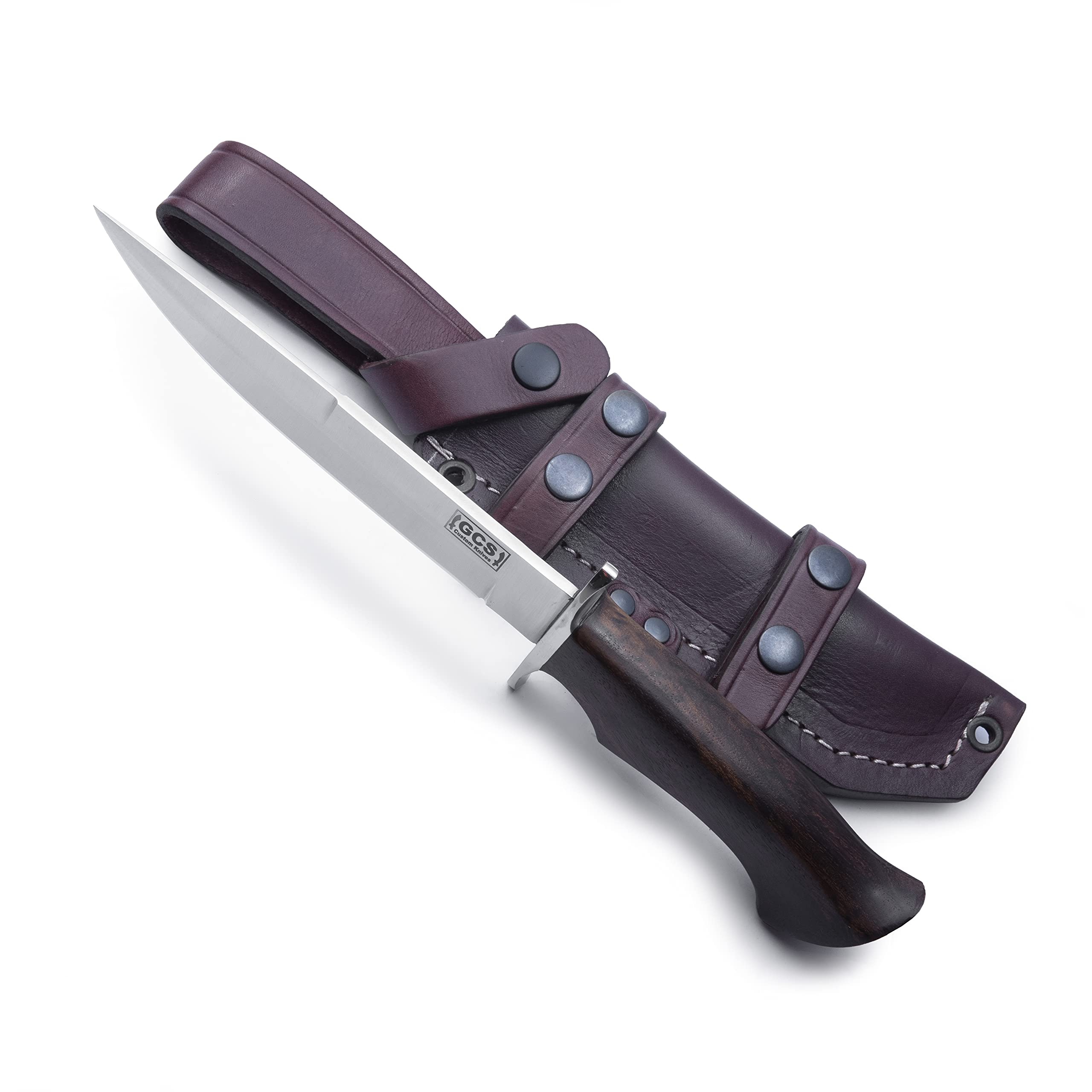 Premium GCS 280 D2 Steel Tactical Hunting Knife - Handmade Full Tang Bushcraft Knife with Wooden Handle & Leather Sheath - Perfect for Outdoor Survival, Camping, Hunting and Everyday Carry (EDC)