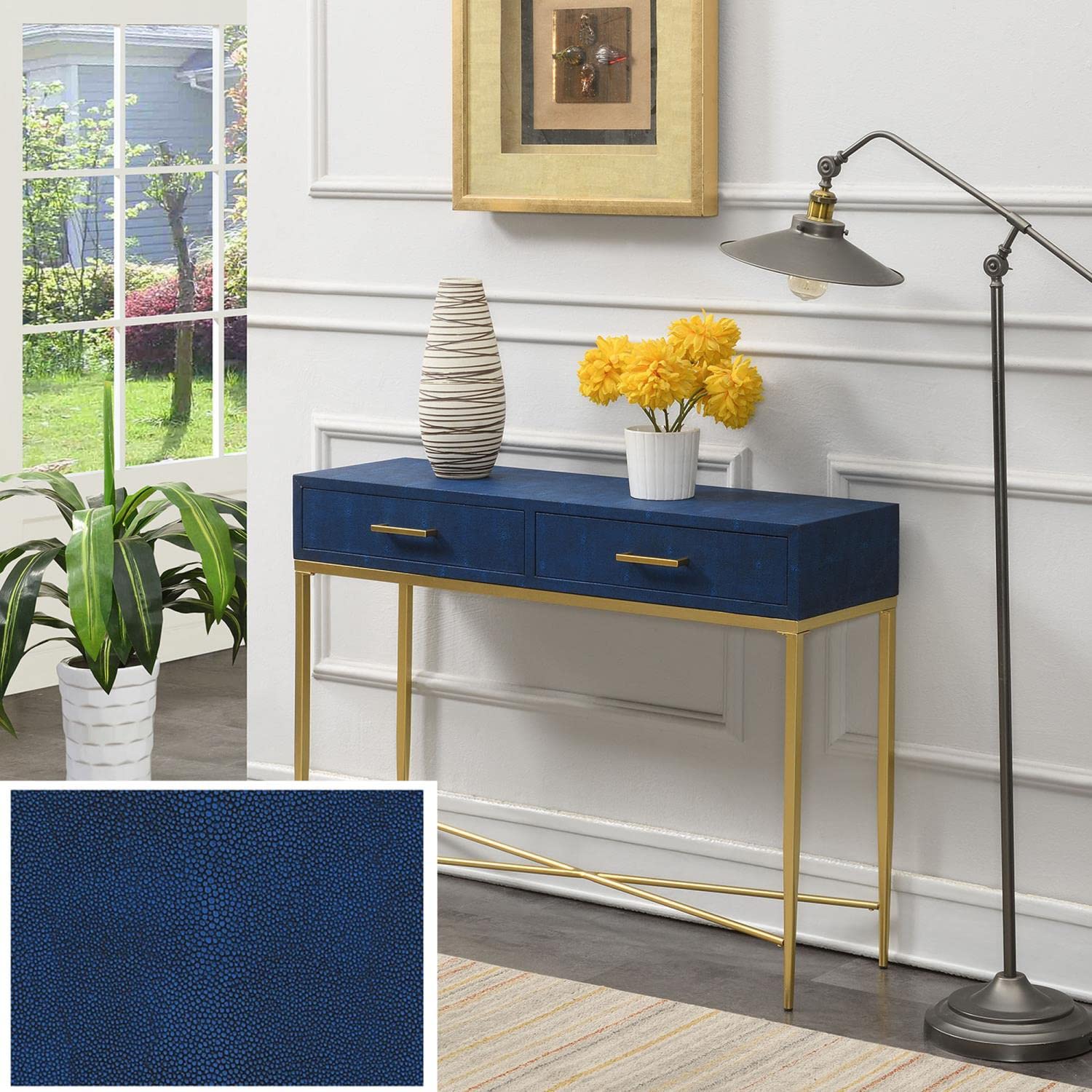 Convenience Concepts Ashley Console Table - Blue & Gold Accent Entryway Furniture | Perfect for Hallway, Living Room & Foyer Decor