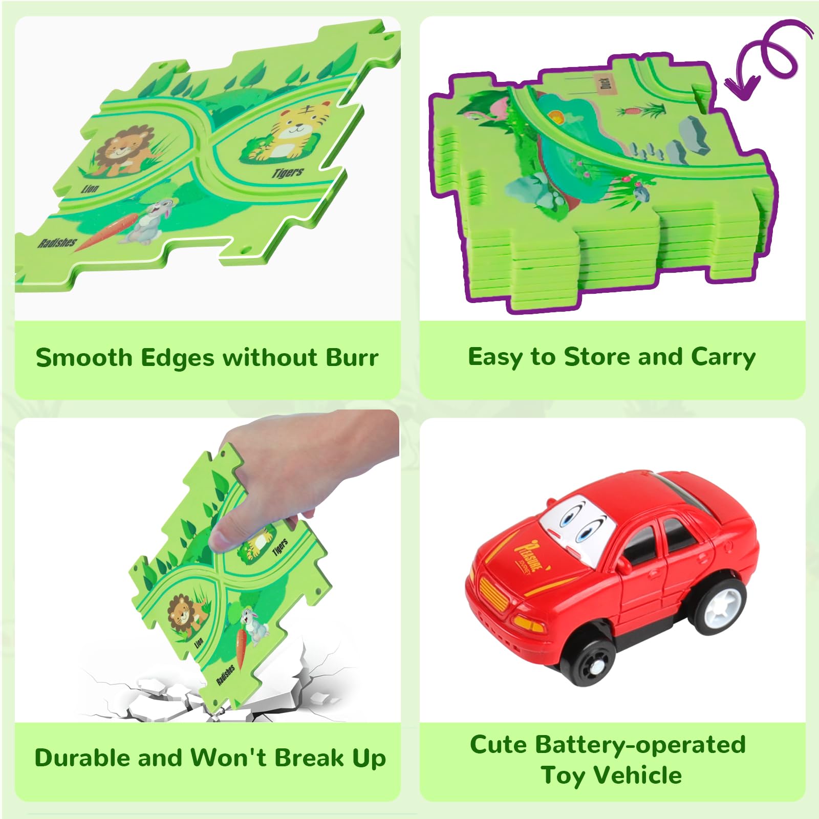 Puzzle Racer Kids Car Track Set - Interactive Plastic Floor Puzzles with Toy Vehicles for Toddlers Ages 2-6 | STEM Learning Toys for Boys & Girls | Perfect Birthday Gift for 3-5 Year Olds | Fun Indoor Play & Early Childhood Development Activity