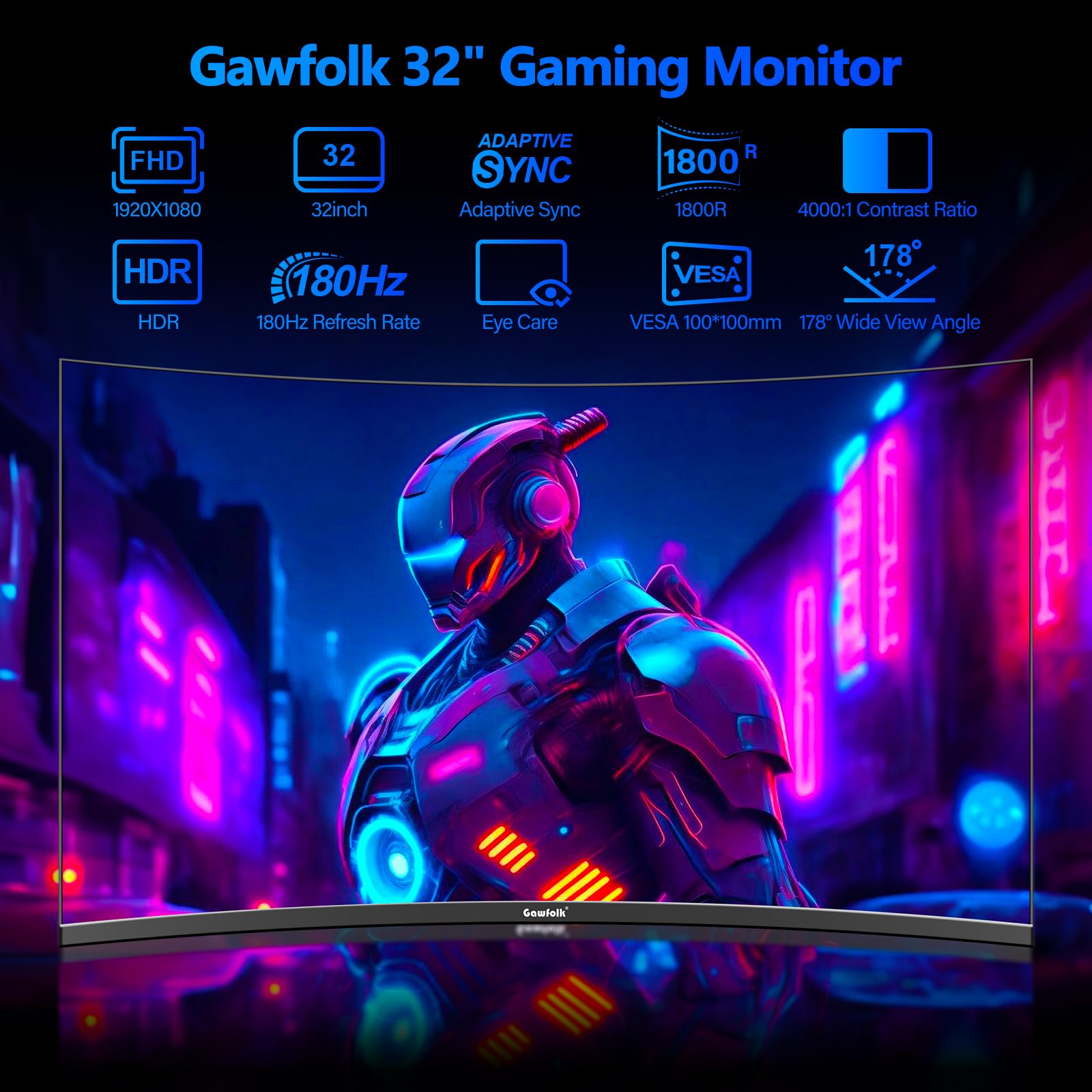 32 Inch 1800R Curved Gaming Monitor - 165Hz/180Hz VA Display with FreeSync, HDMI & DP Ports - Perfect for Home Office, Dorm Room & Esports Gaming