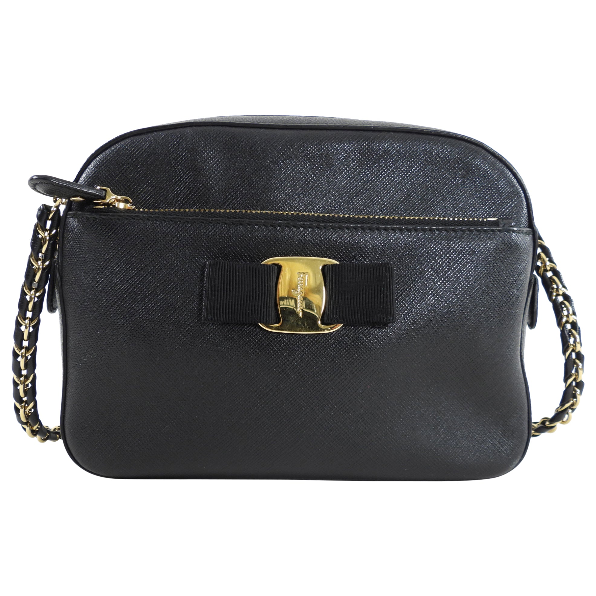 Ferragamo Black Lydia Crossbody Chain Camera Bag for Women | Luxury Leather Shoulder Bag | Perfect for Parties, Travel & Everyday Use