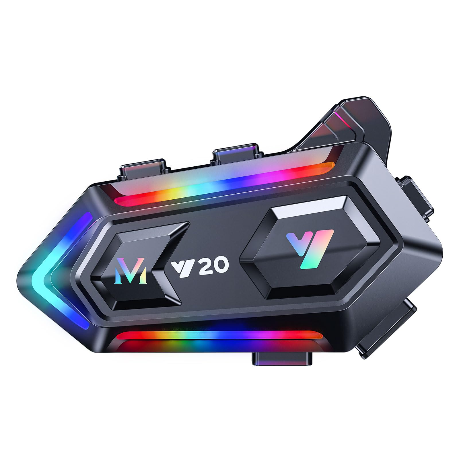Y20 Motorcycle Helmet Bluetooth Headset with RGB Lighting - Bluetooth 5.3, Smart Noise Cancelling, HiFi Sound, IPX6 Waterproof - Universal Fit for All Helmets - Perfect for Night Riding & Group Communication