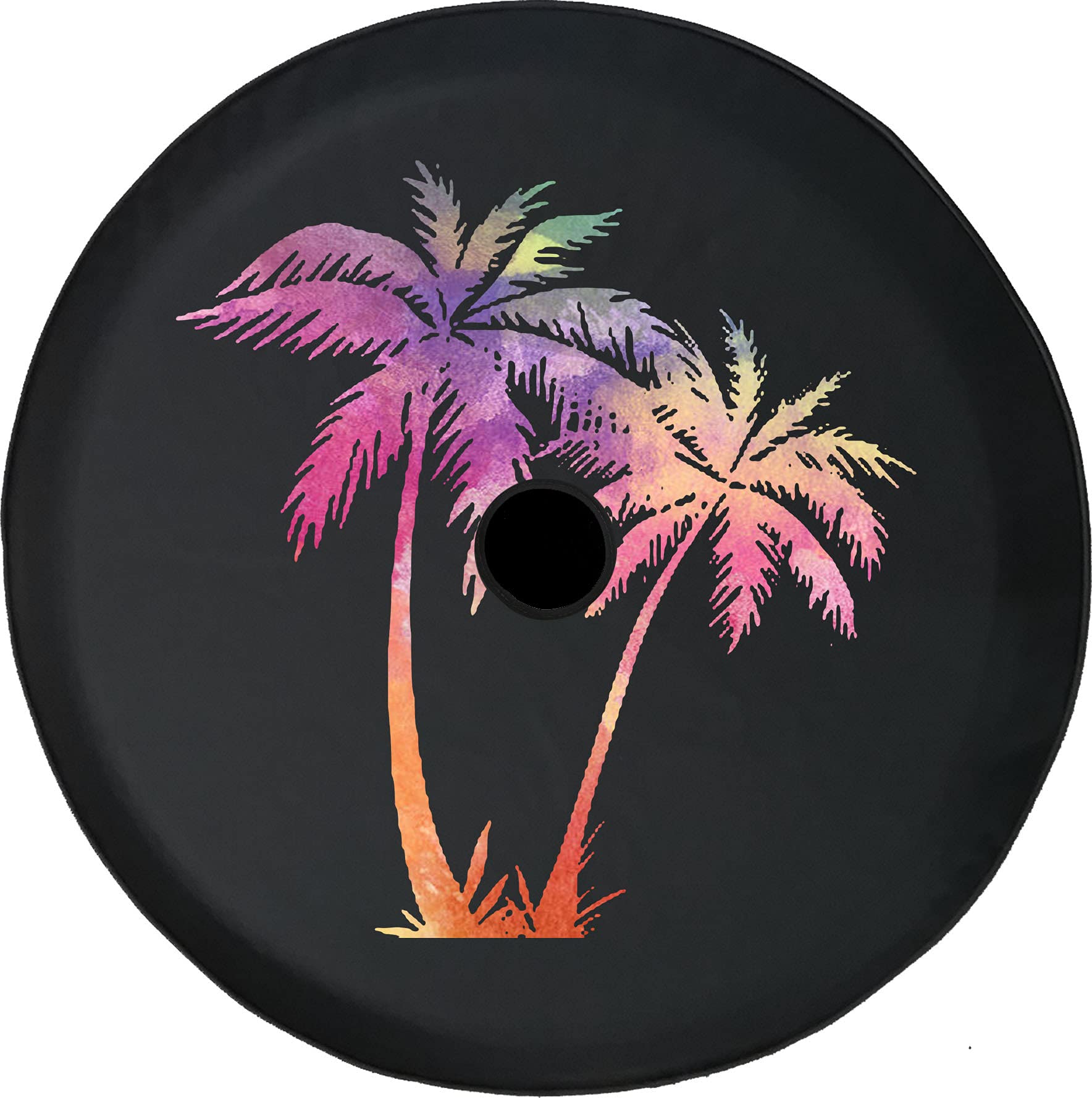 32 Inch Tropical Palm Tree Black Spare Tire Cover with Backup Camera Hole - Durable Tire Accessories for Trucks, SUVs, RVs, Trailers & Campers | Perfect for Off-Road Adventures & Road Trips
