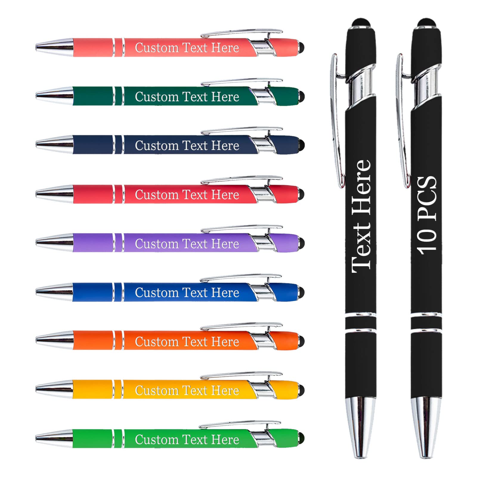 Custom Engraved Ballpoint Pens Bulk 10-Pack - Personalized Name & Text Message Pens with Stylus Tip for Business, Party, Wedding & Birthday Gifts - Perfect for Corporate Events, Promotions & Special Occasions